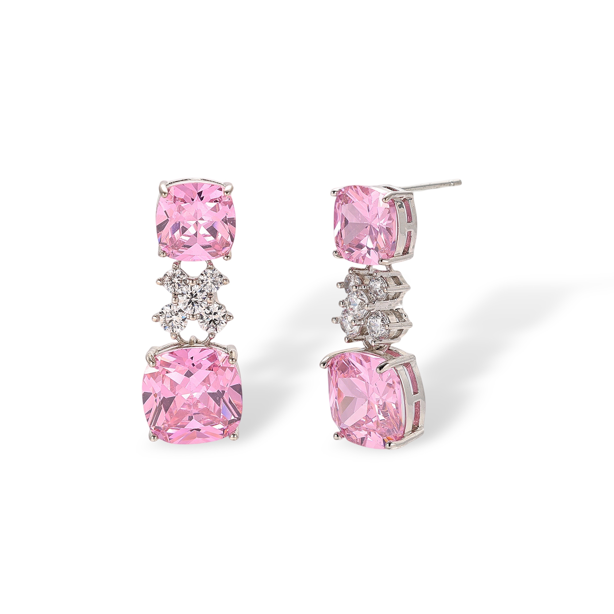 Euphemia Pink Cushion Floral Drop Earrings & Necklace Set