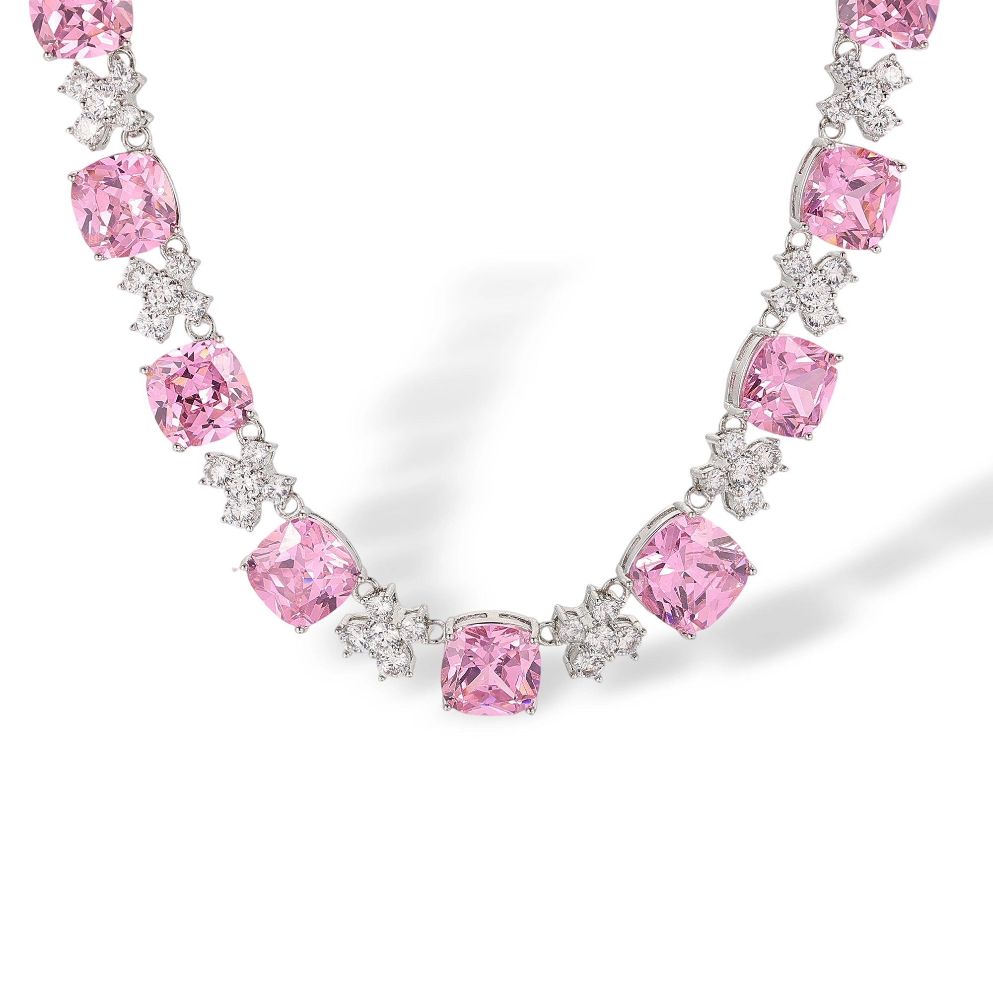 Euphemia Pink Cushion Floral Drop Earrings & Necklace Set