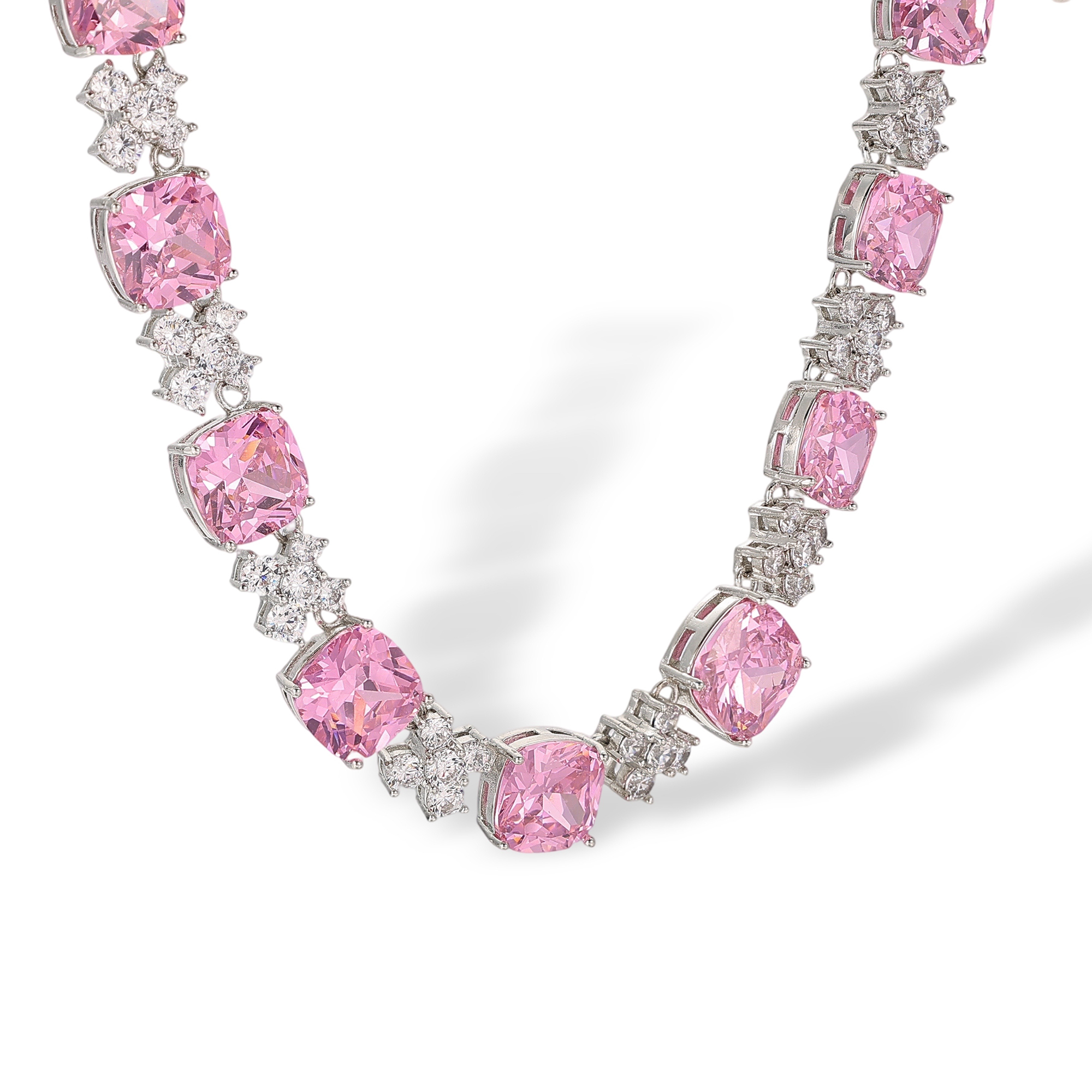 Euphemia Pink Cushion Floral Drop Earrings & Necklace Set