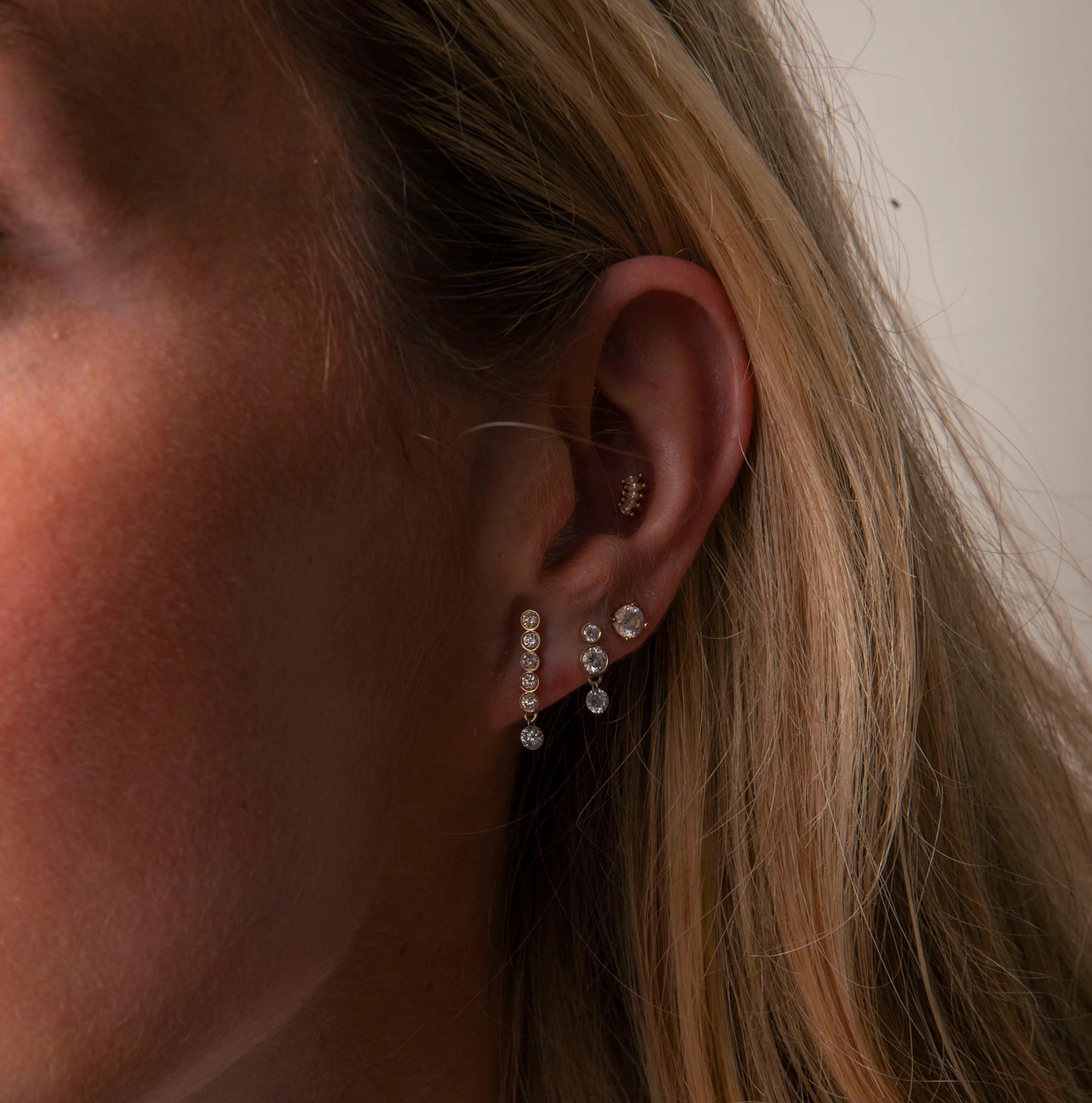 Ferdinande 18K Gold Bezel Round Drop Earrings