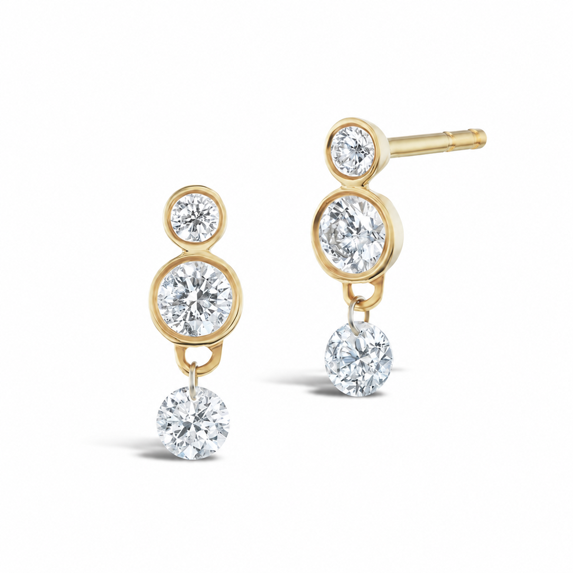 Ferdinande 18K Gold Bezel Round Drop Earrings
