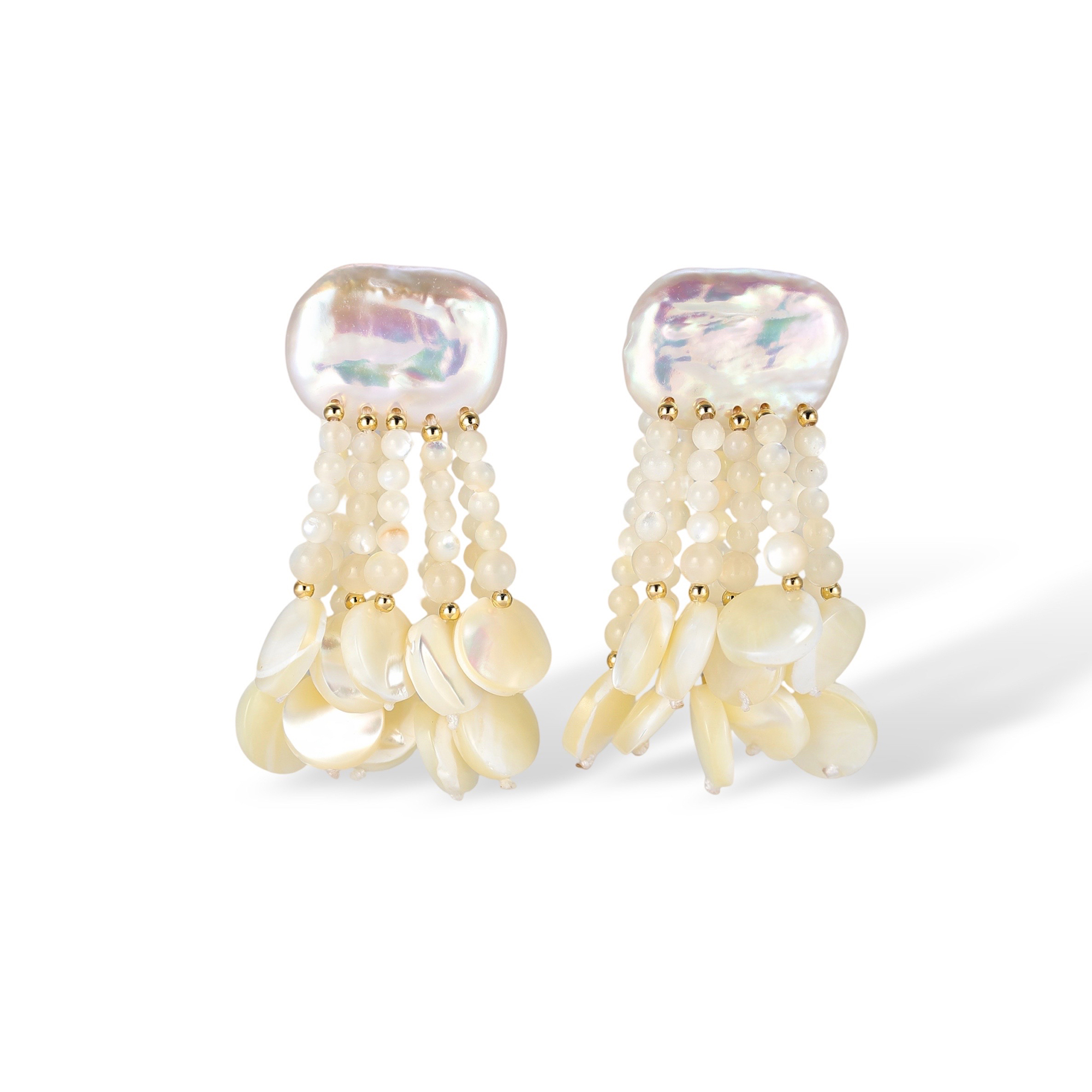 Fernande White Baroque Pearl Tassel Drop Earrings
