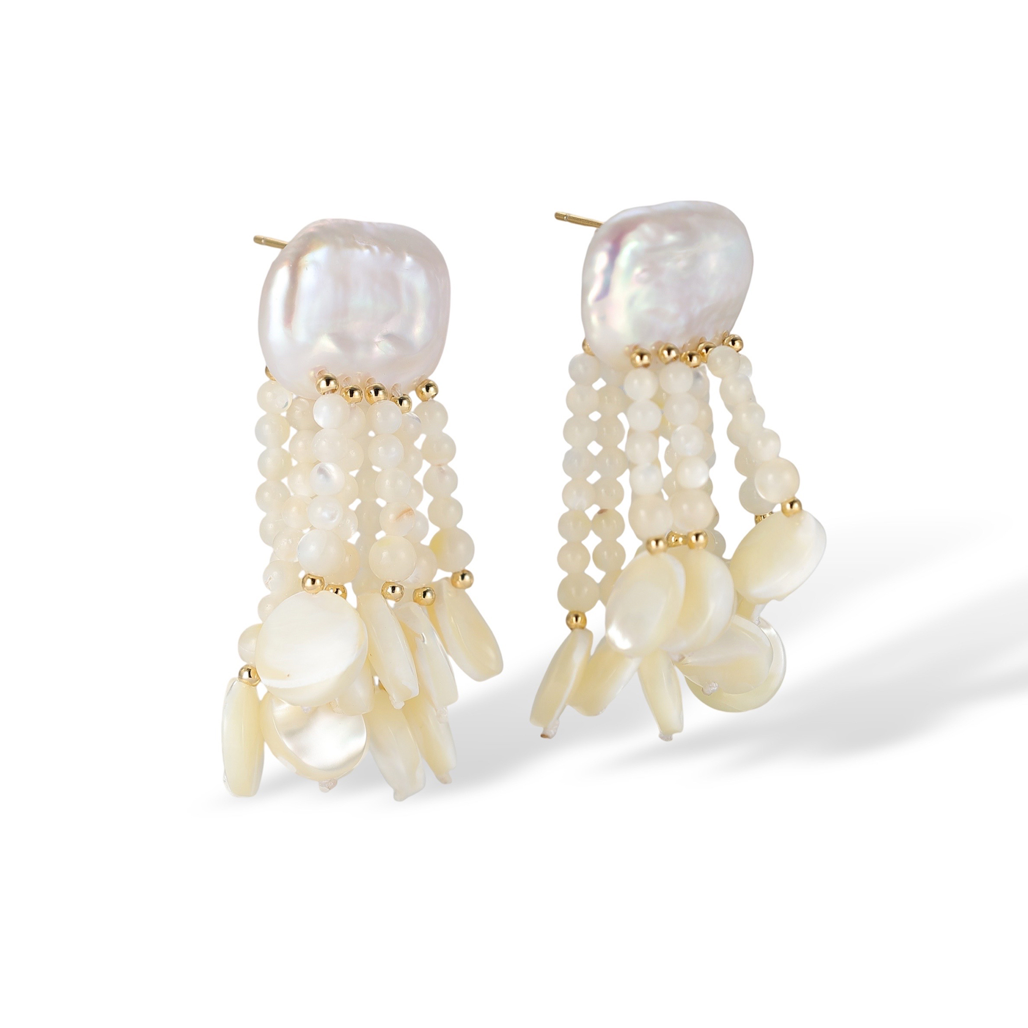 Fernande White Baroque Pearl Tassel Drop Earrings