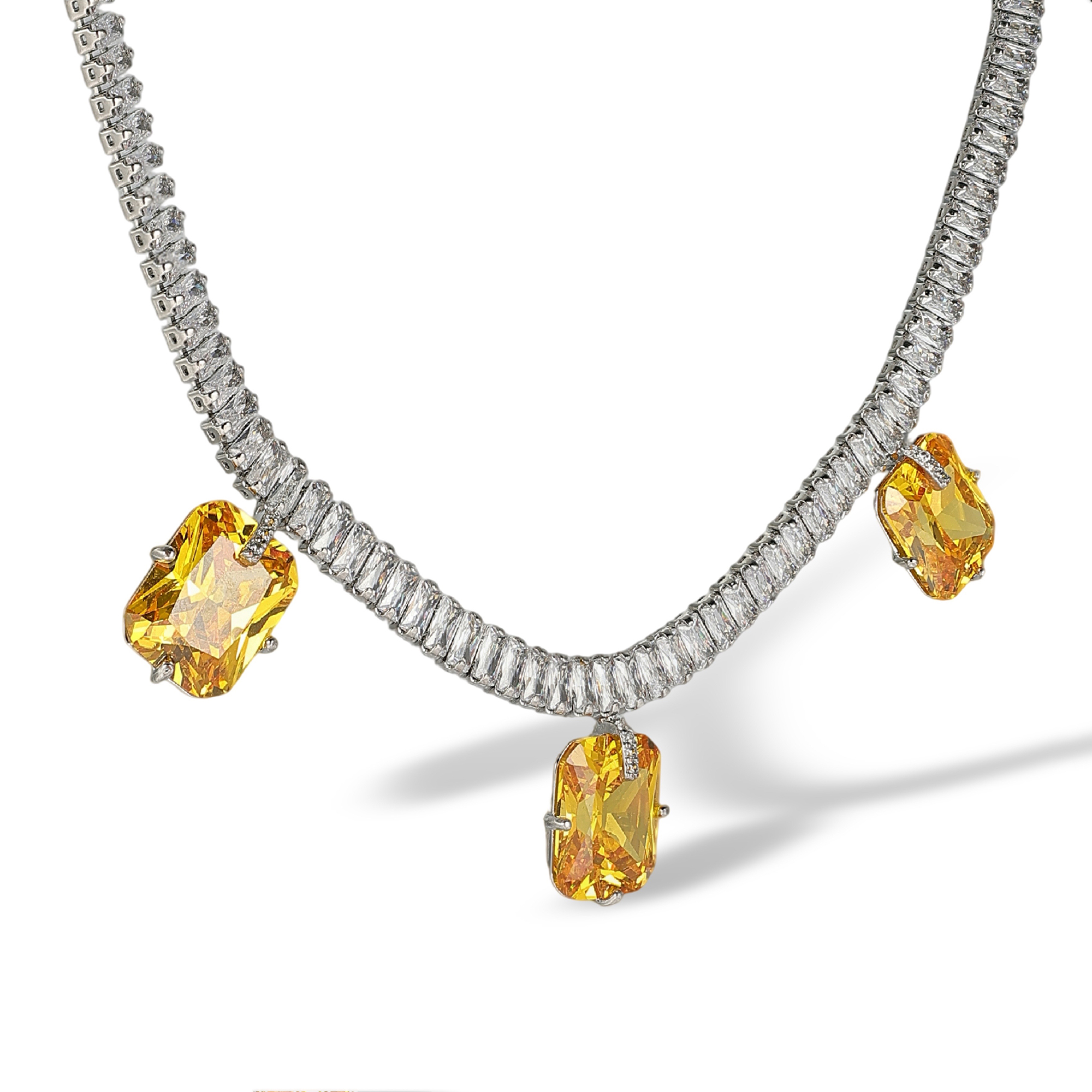 Fidelia Yellow Radiant Drop Earrings & Necklace Set