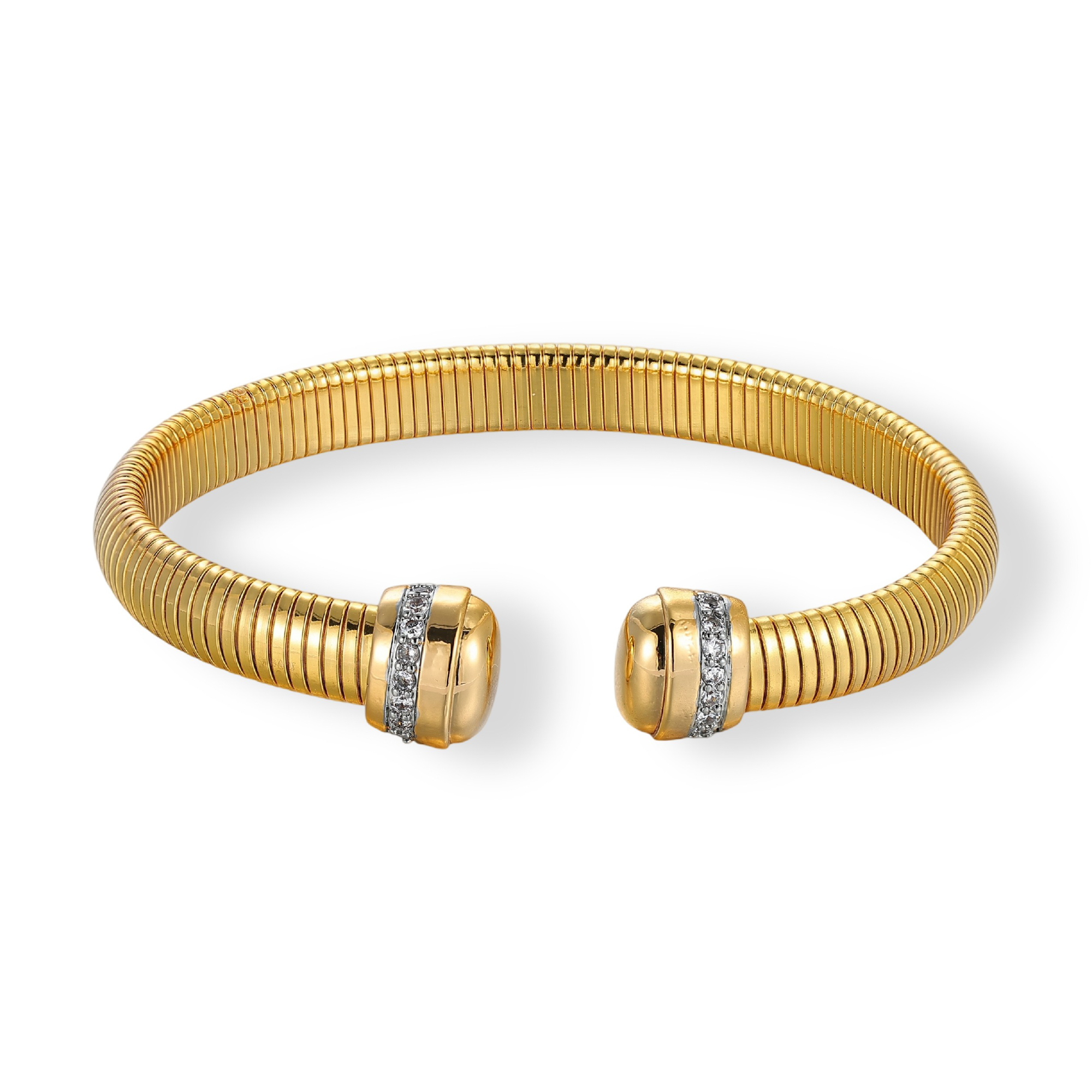 Friedhilda 18K Gold Pavé Ball Accents Open Bangle