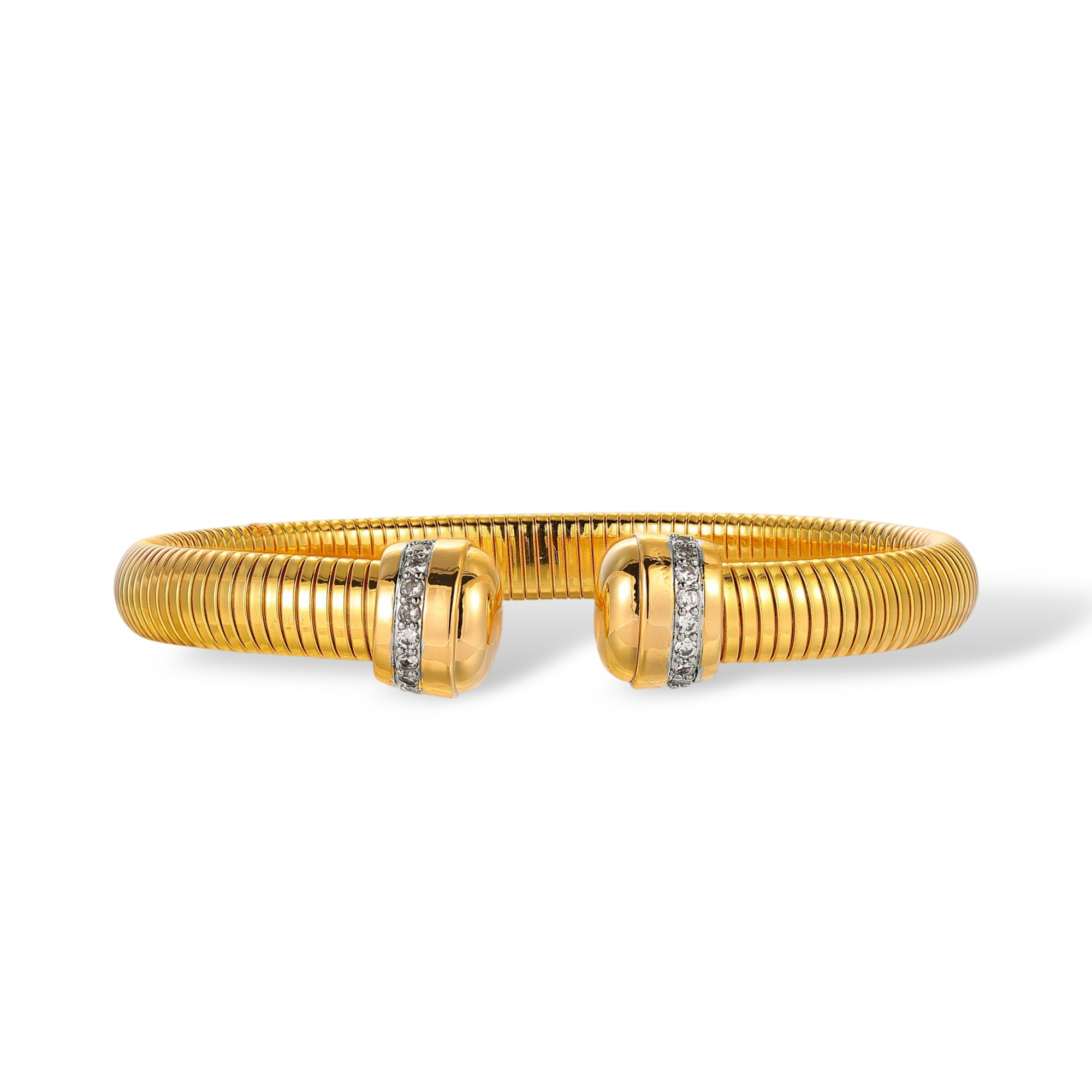 Friedhilda 18K Gold Pavé Ball Accents Open Bangle