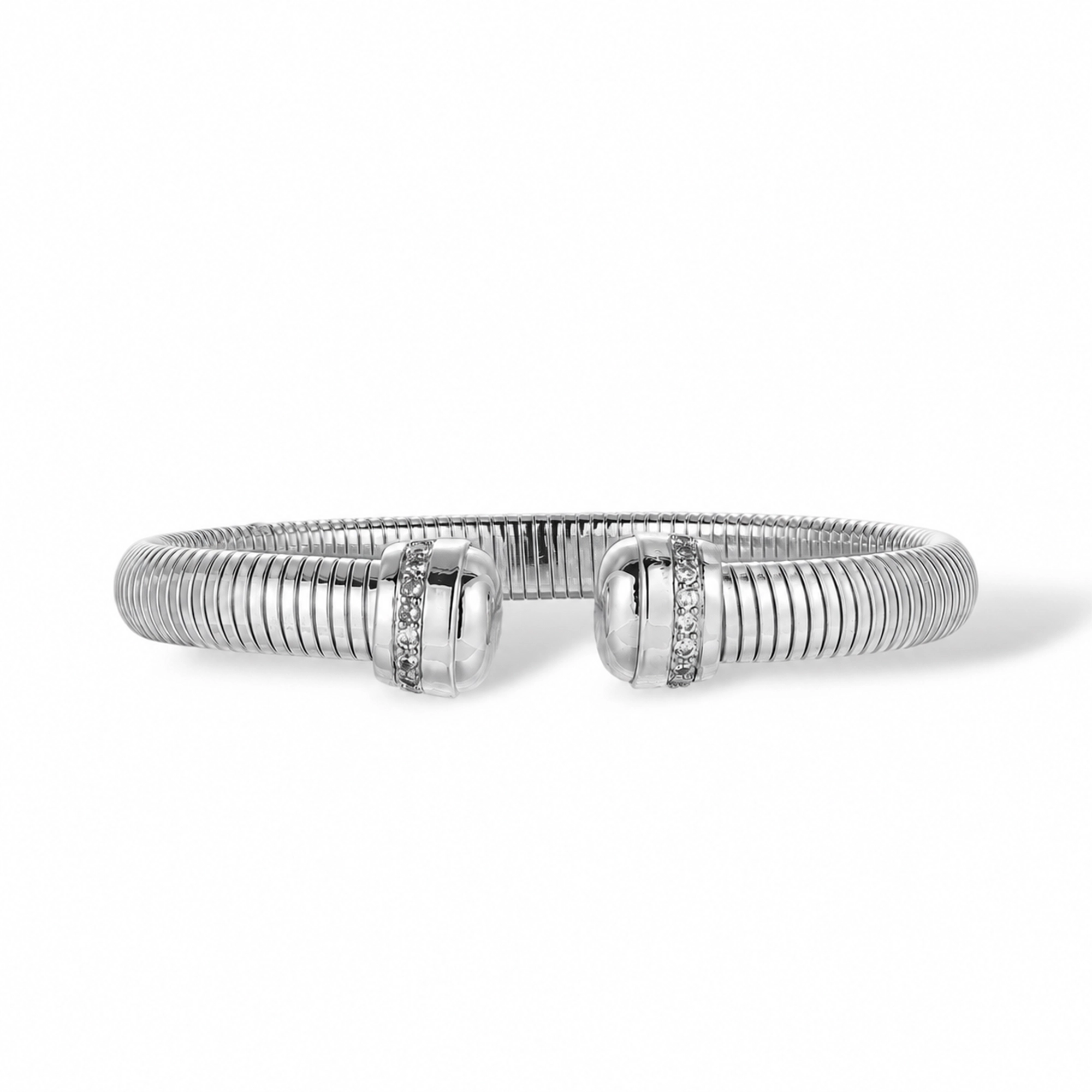 Friedhilda 18K Gold Pavé Ball Accents Open Bangle