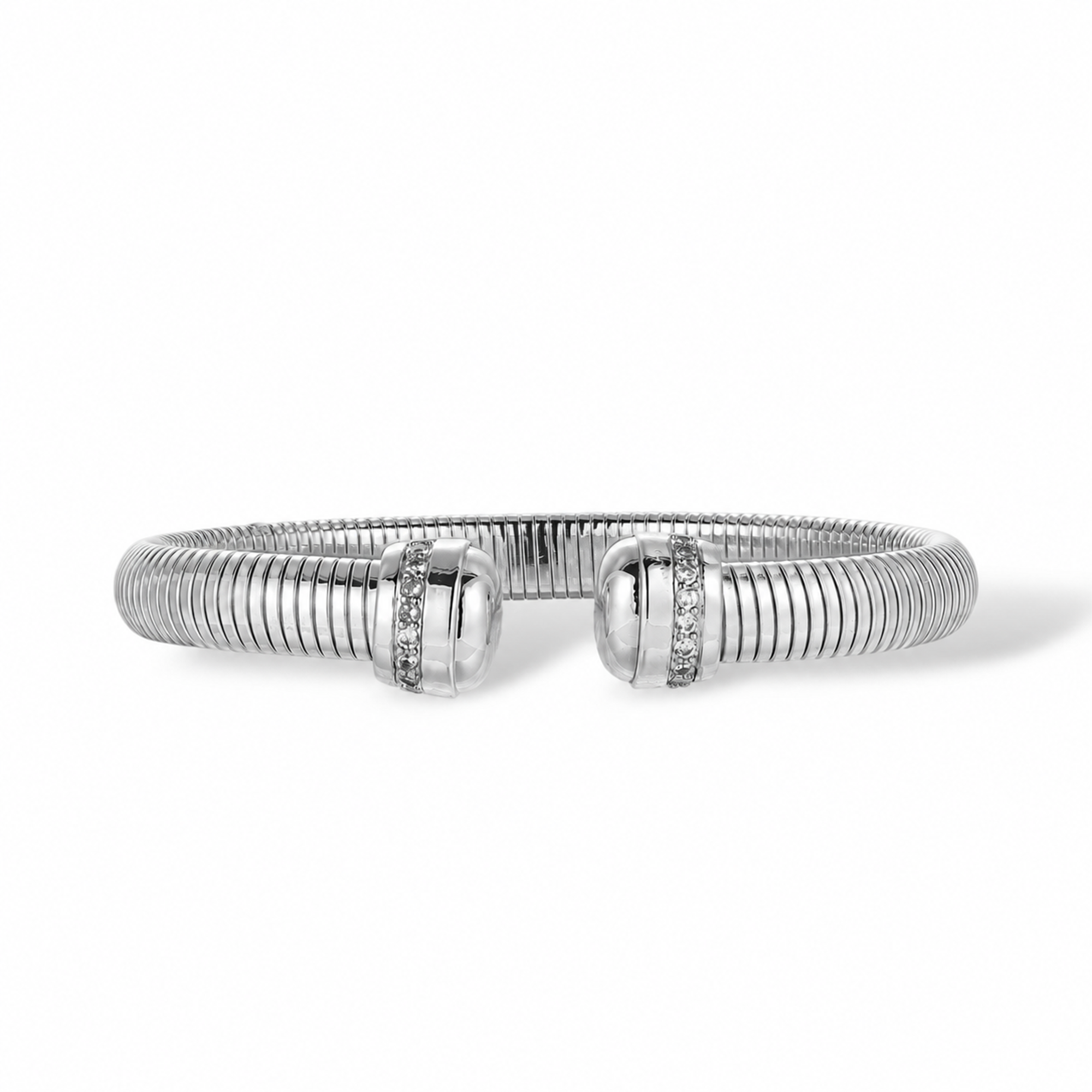 Friedhilda 18K Gold Pavé Ball Accents Open Bangle