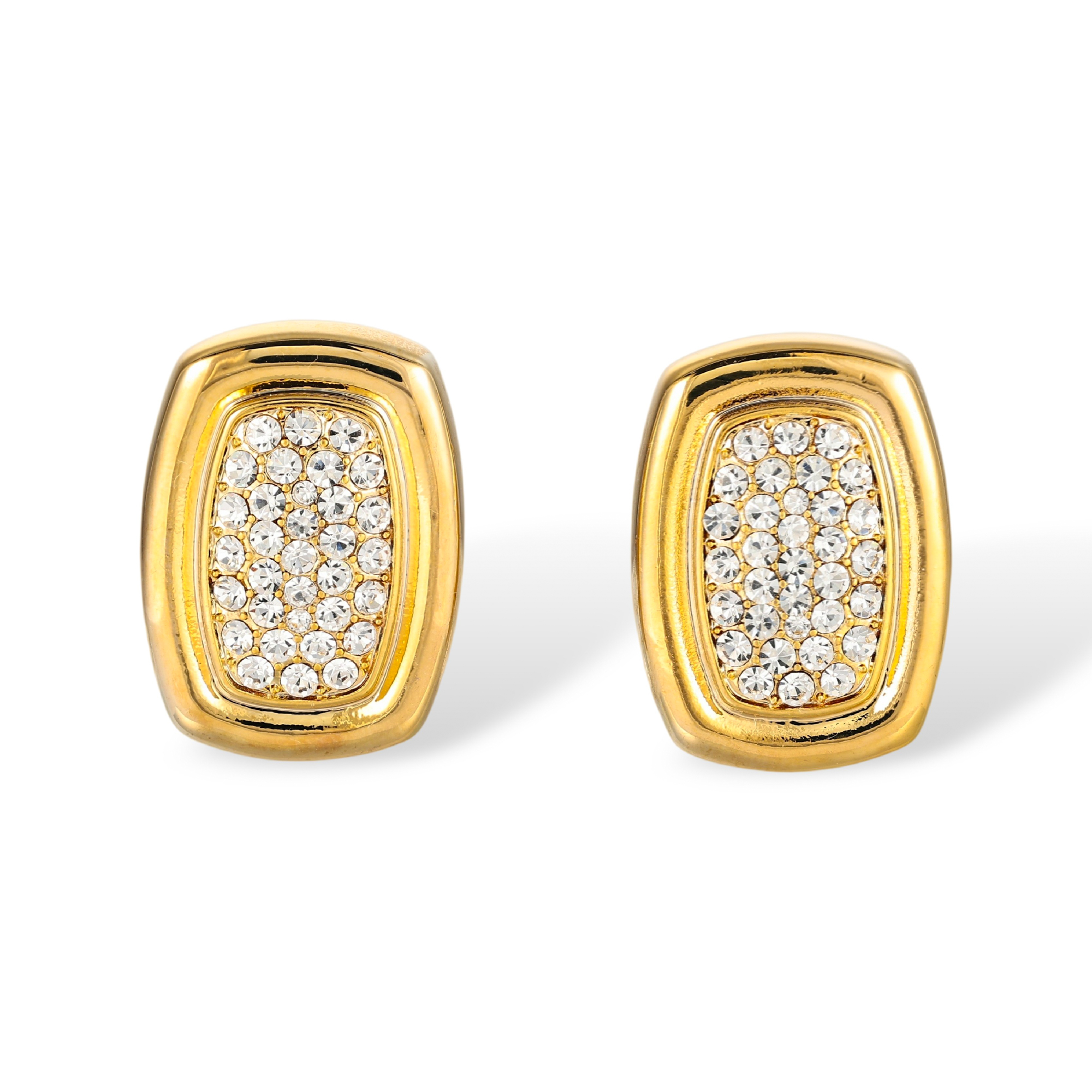 Gabriele 24K Gold Rectangular Pavé Stud Earrings