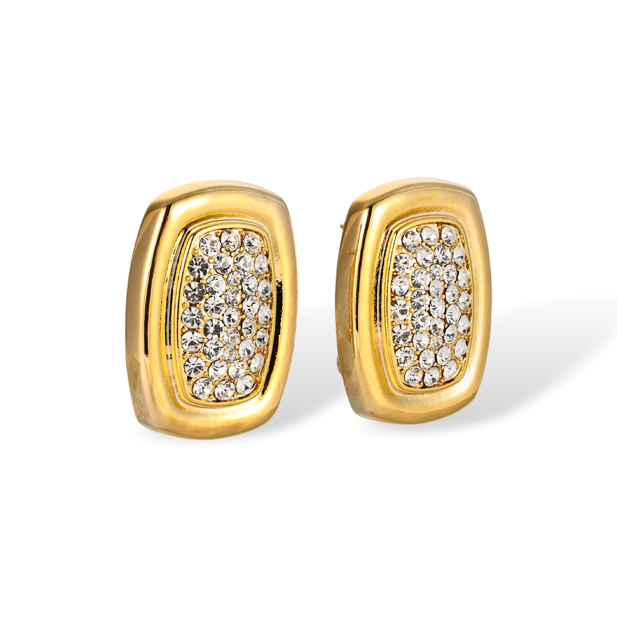 Gabriele 24K Gold Rectangular Pavé Stud Earrings