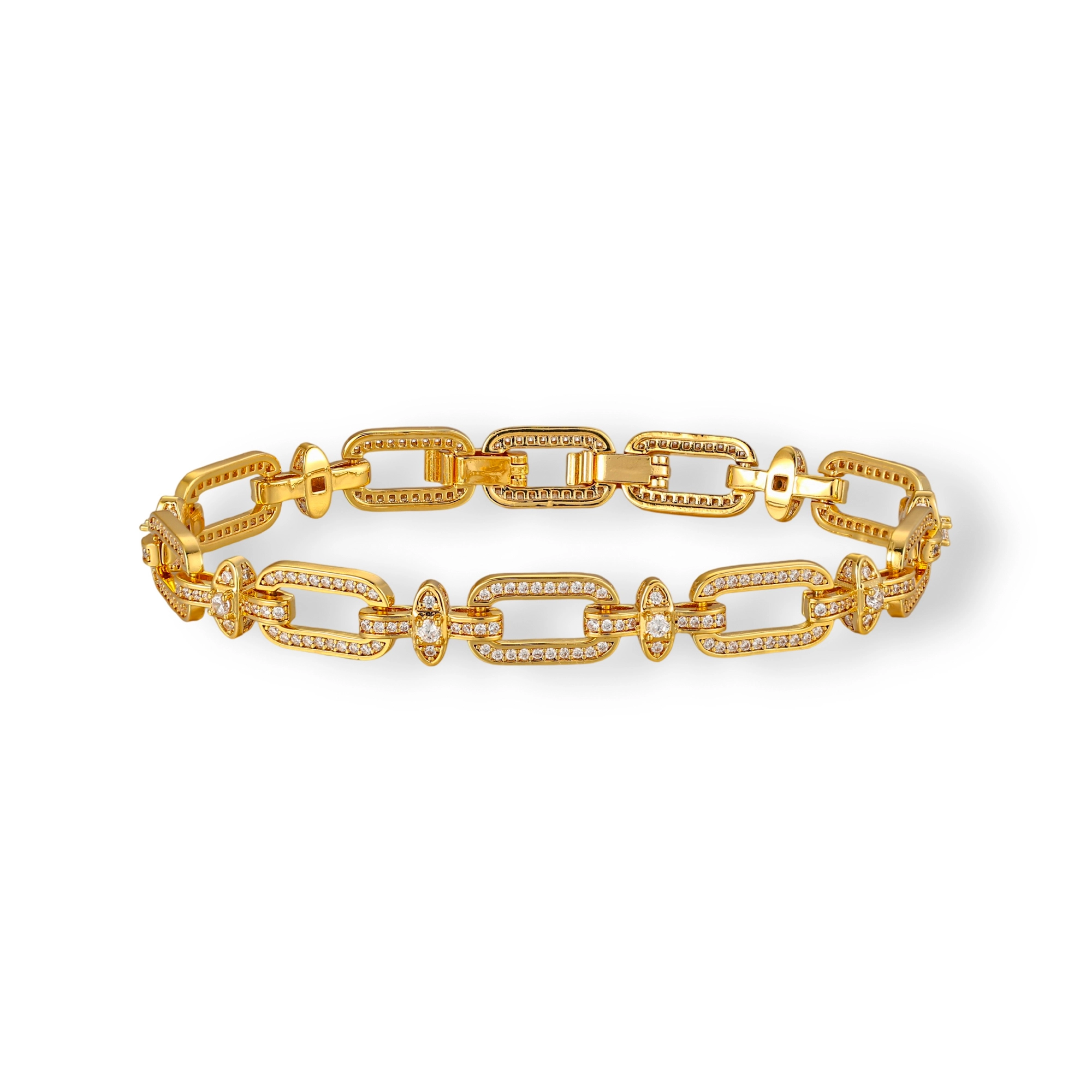 Gerburga 18K Gold Pavé Rectangular Link Bracelet