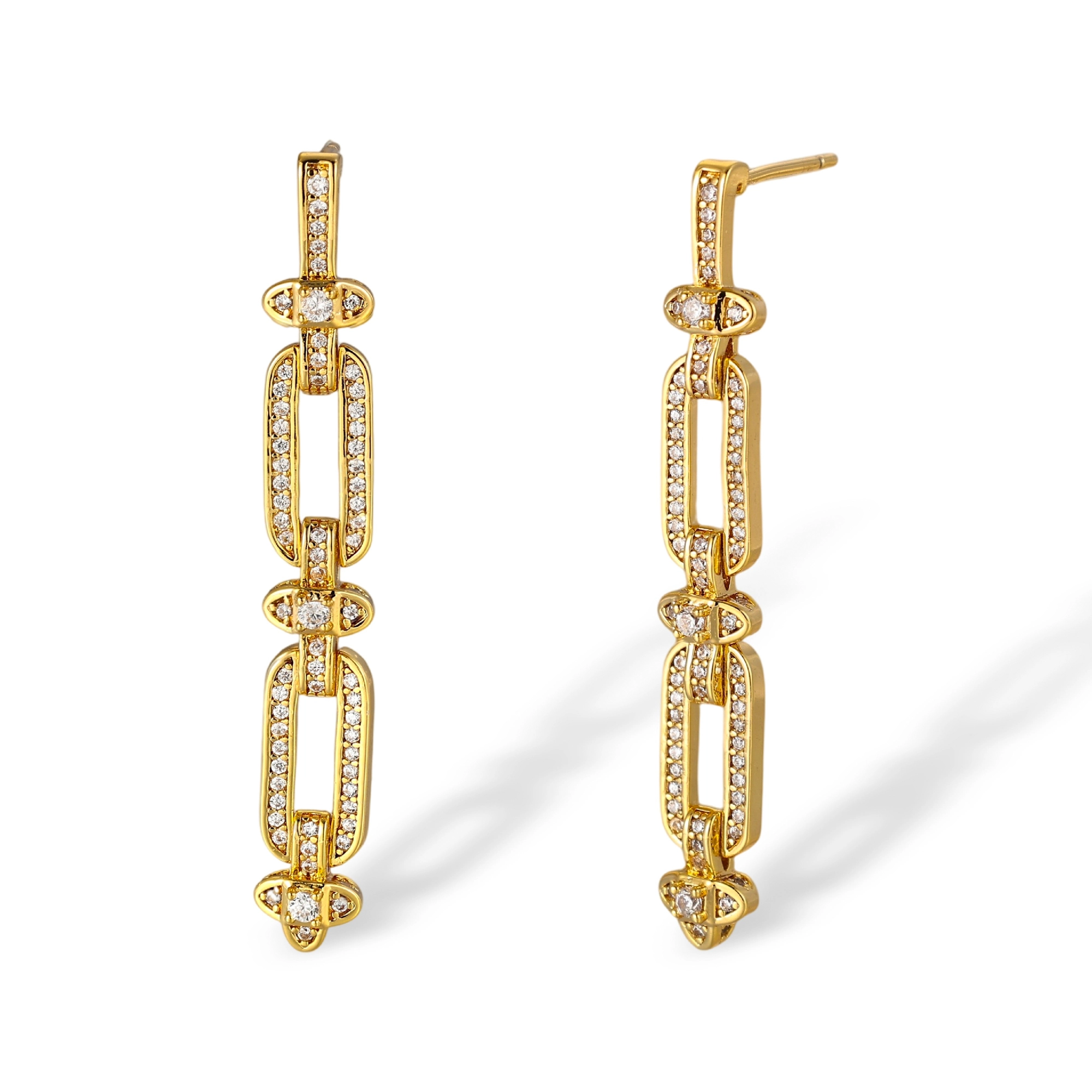 Gerburga 18K Gold Pavé Rectangular Link Drop Earrings 