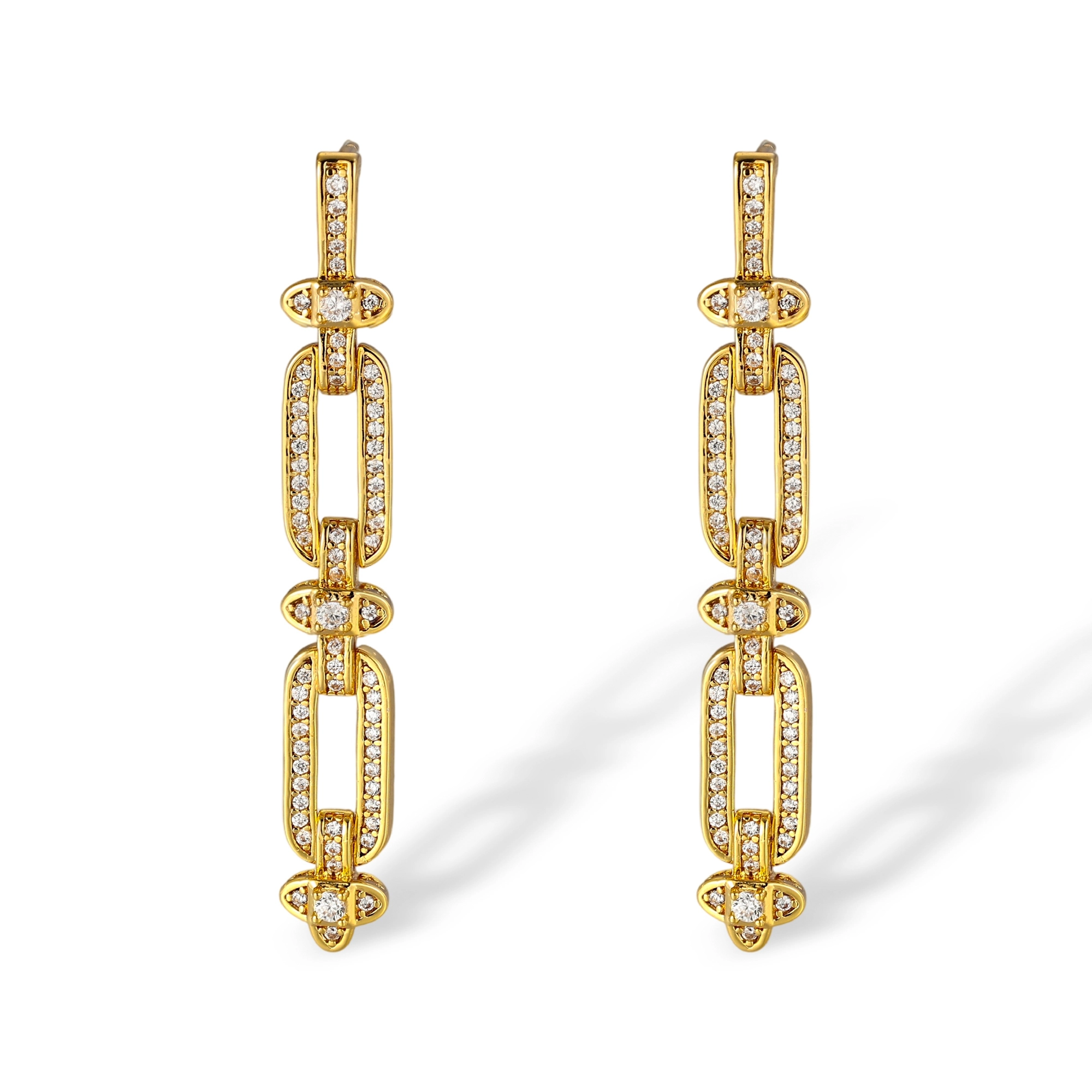 Gerburga 18K Gold Pavé Rectangular Link Drop Earrings
