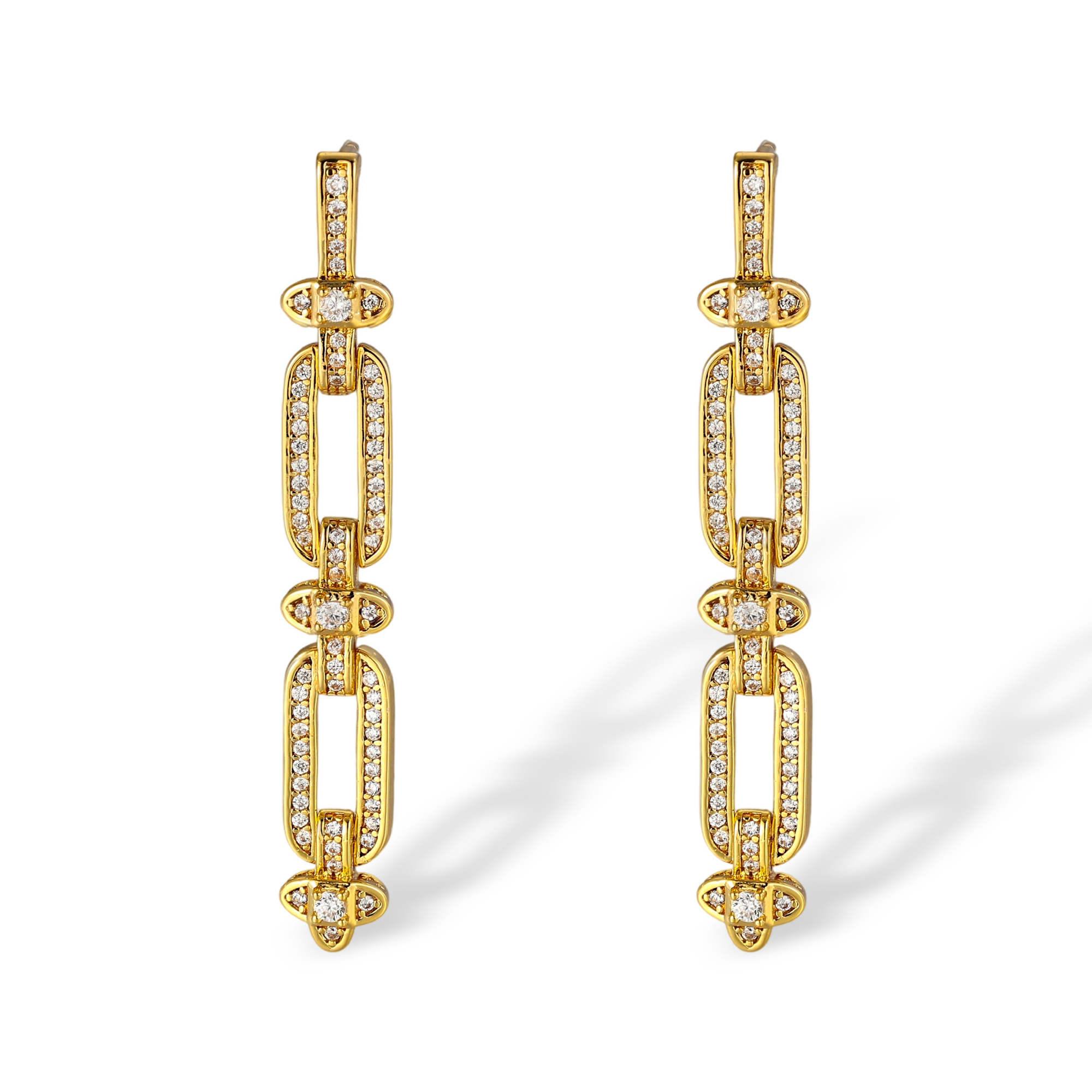 Gerburga 18K Gold Pavé Rectangular Link Drop Earrings 