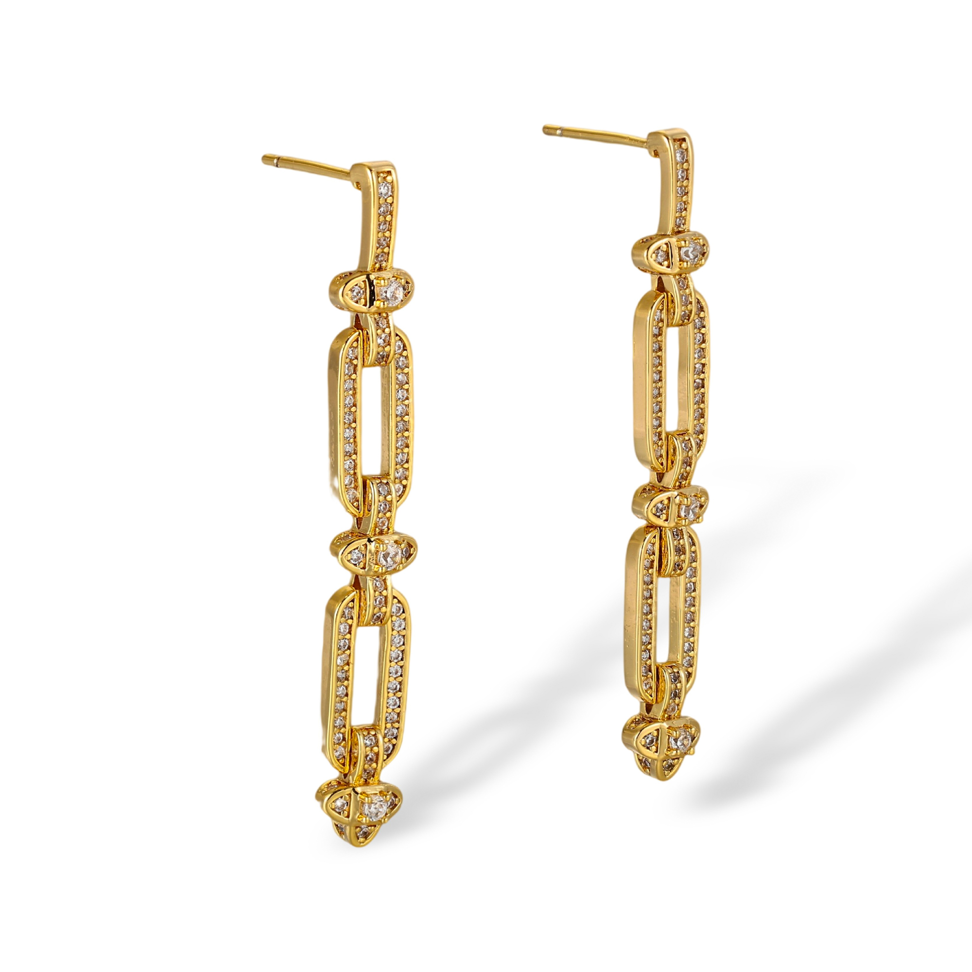 Gerburga 18K Gold Pavé Rectangular Link Drop Earrings 