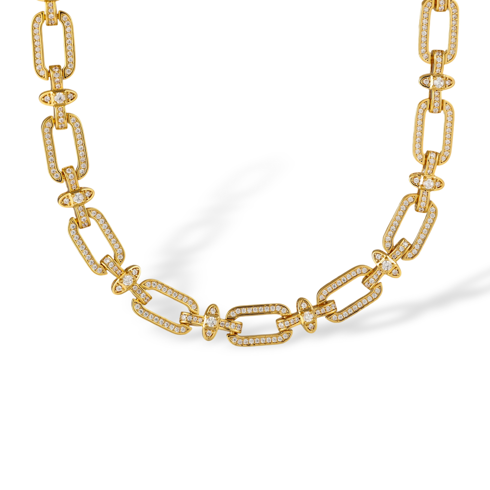 Gerburga 18K Gold Pavé Rectangular Link Necklace
