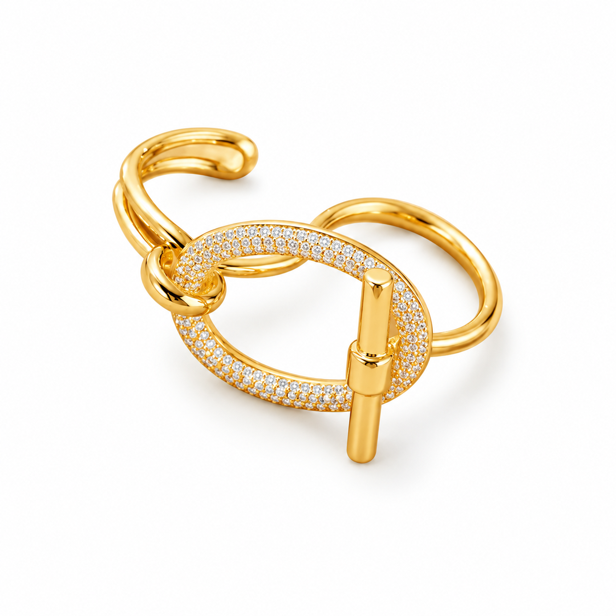 Gerhild 18K Gold Oval Toggle Pavé Open Ring