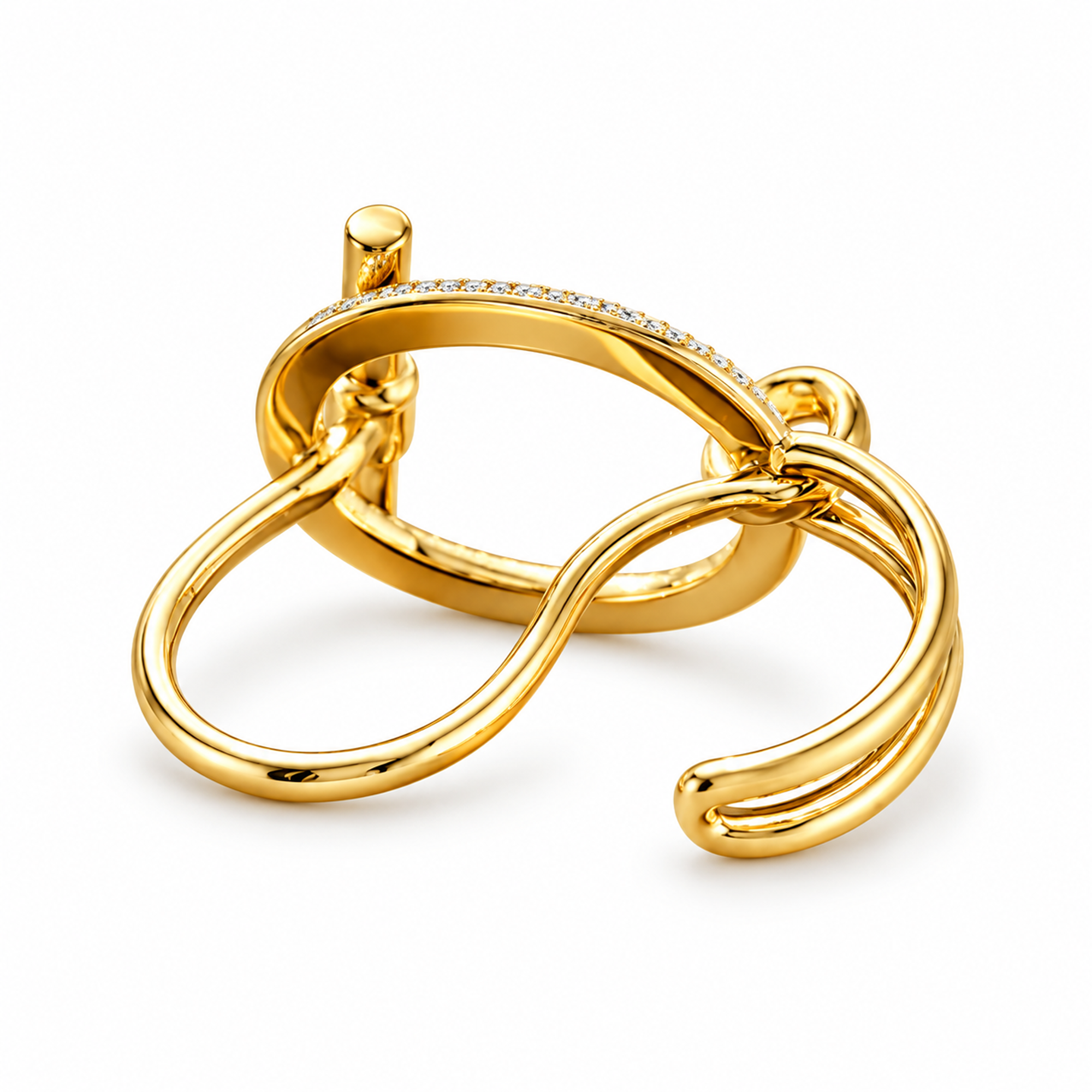 Gerhild 18K Gold Oval Toggle Pavé Open Ring