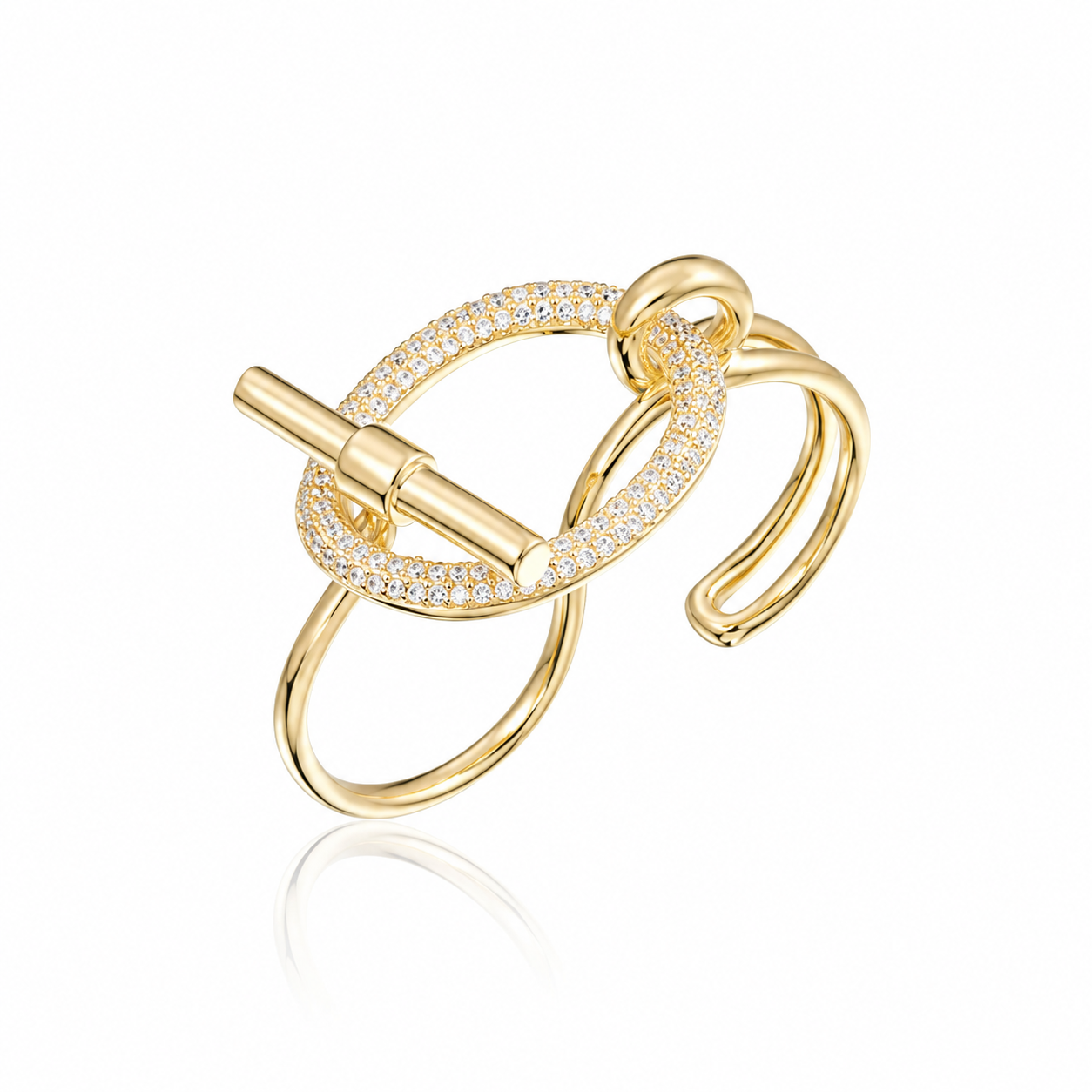 Gerhild 18K Gold Oval Toggle Pavé Open Ring
