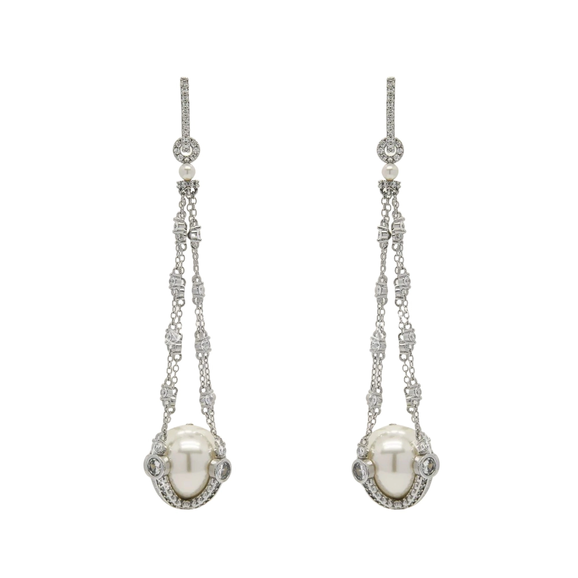 Godrunia White Pearl Cage Drop Earrings