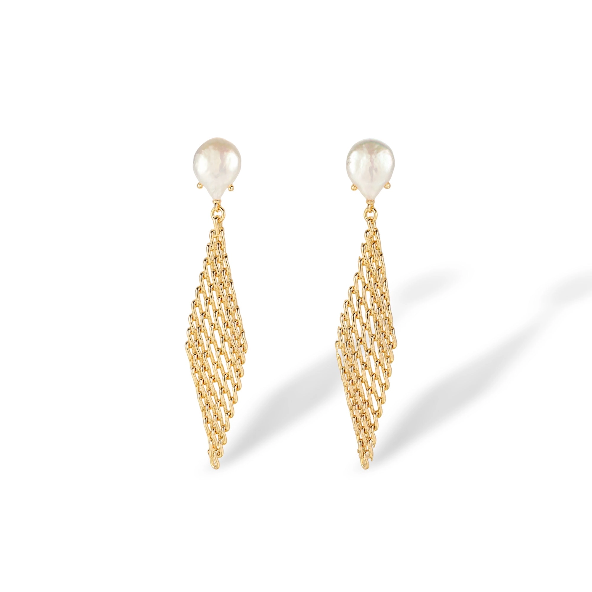 Gundrike 14K Gold Baroque Pearl Mesh Drop Earrings