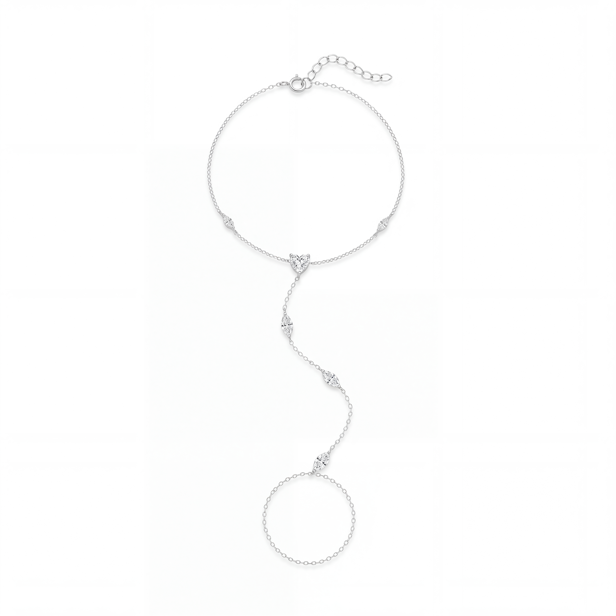 Gundswind 14K Gold Heart Marquise Linked Finger Bracelet