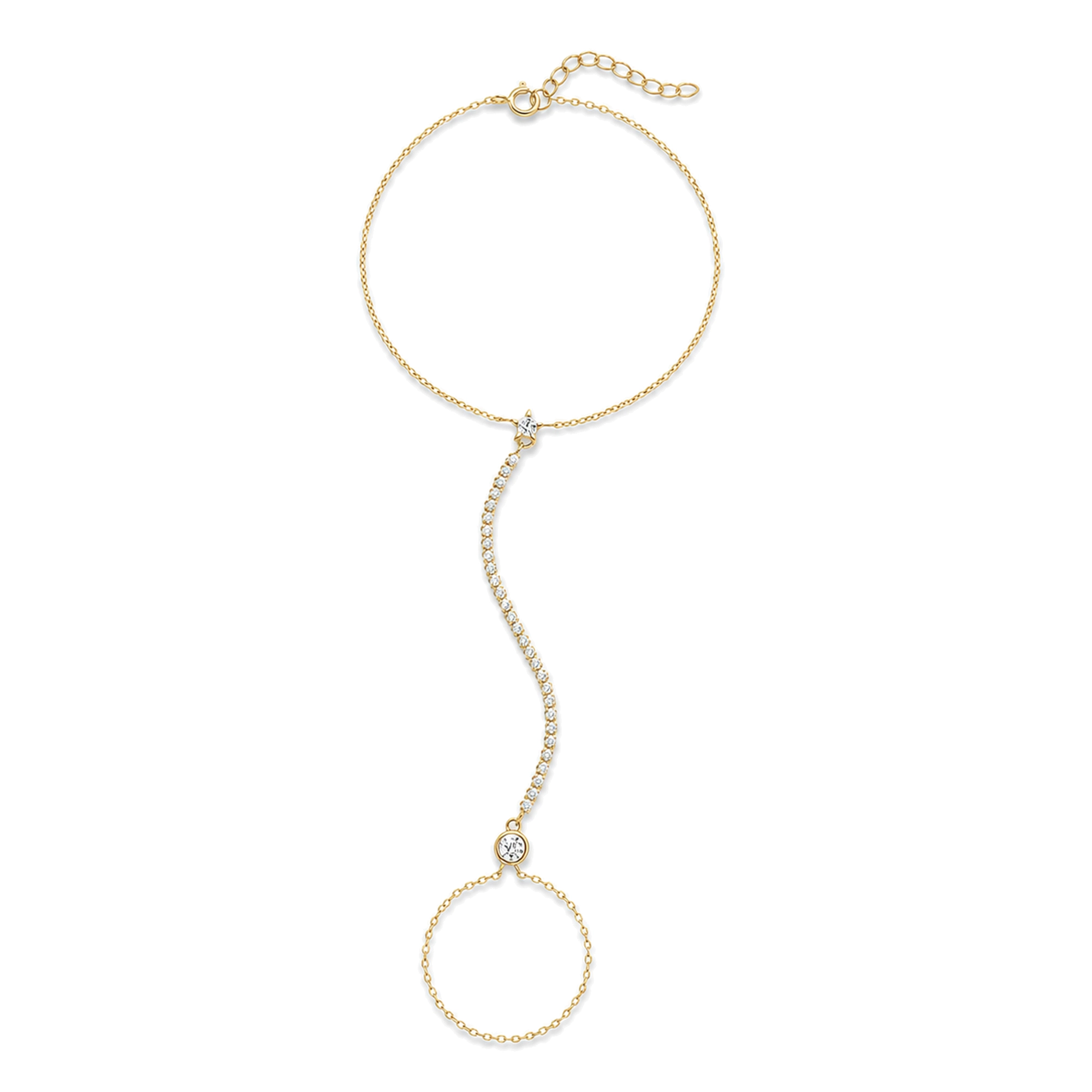 Hannah 14K Gold Star Round Linked Finger Bracelet