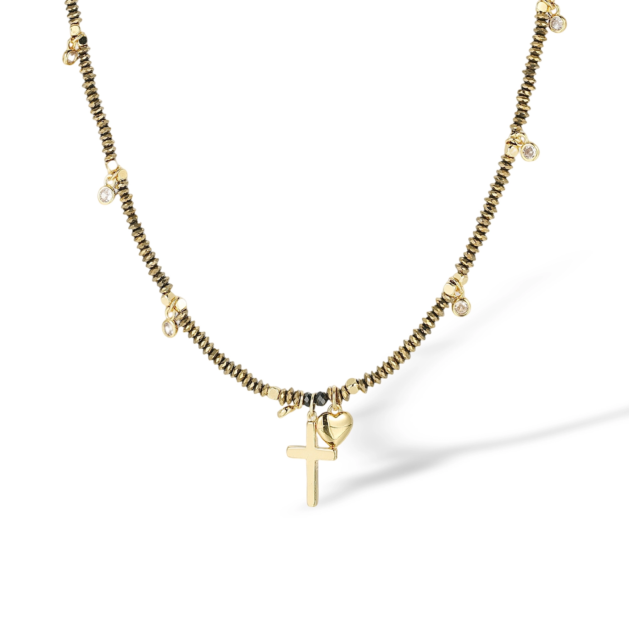 Hedwige 18K Gold Cross Heart Choker Necklace