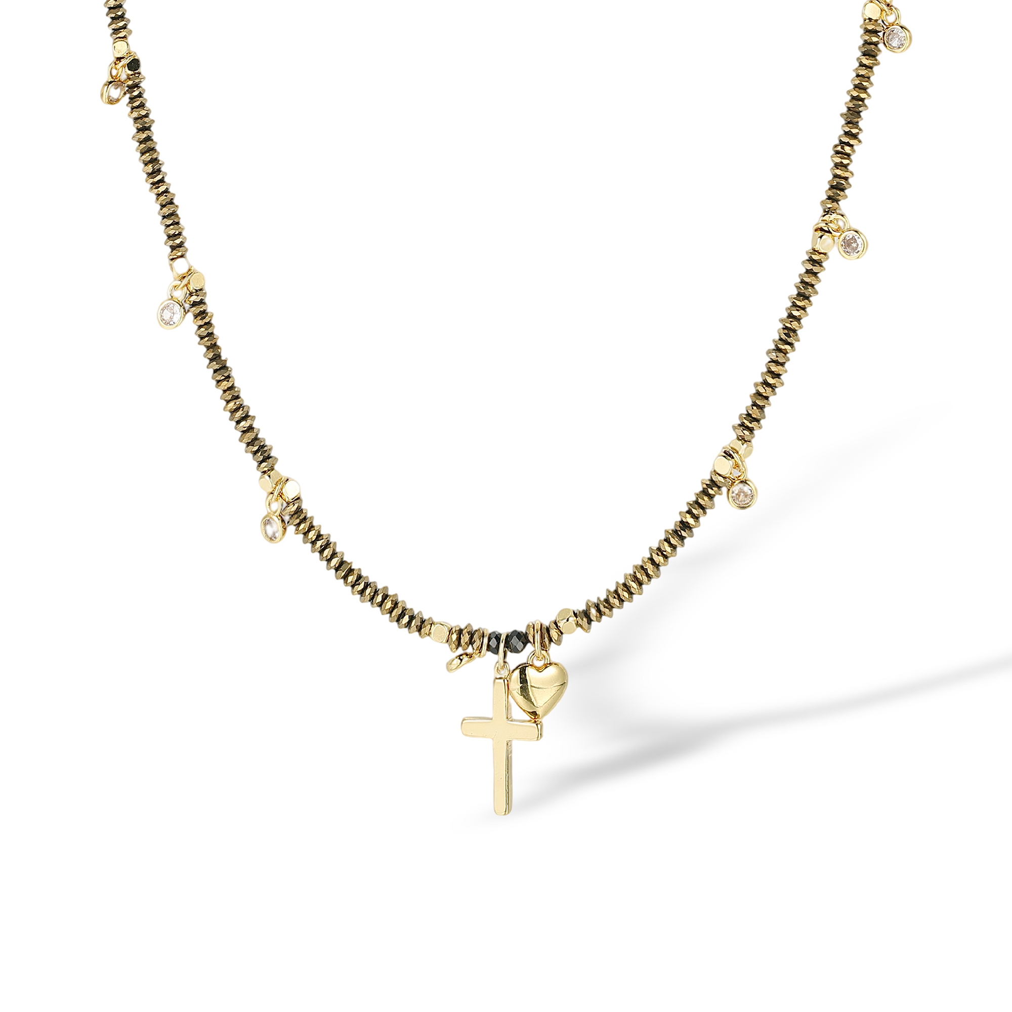 Hedwige 18K Gold Cross Heart Choker Necklace