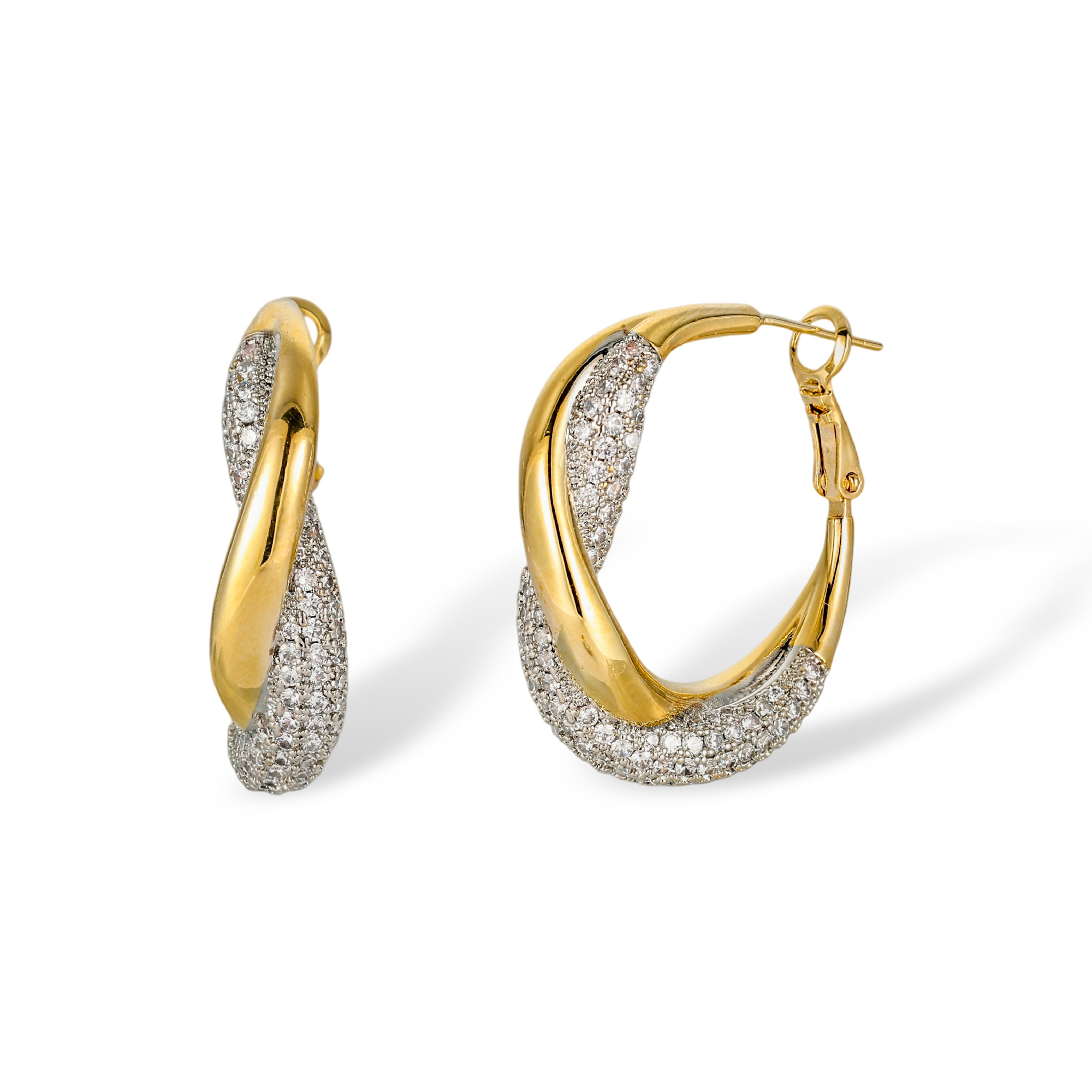 Helgard Two Tone Twisted Crossover Hoop Earrings