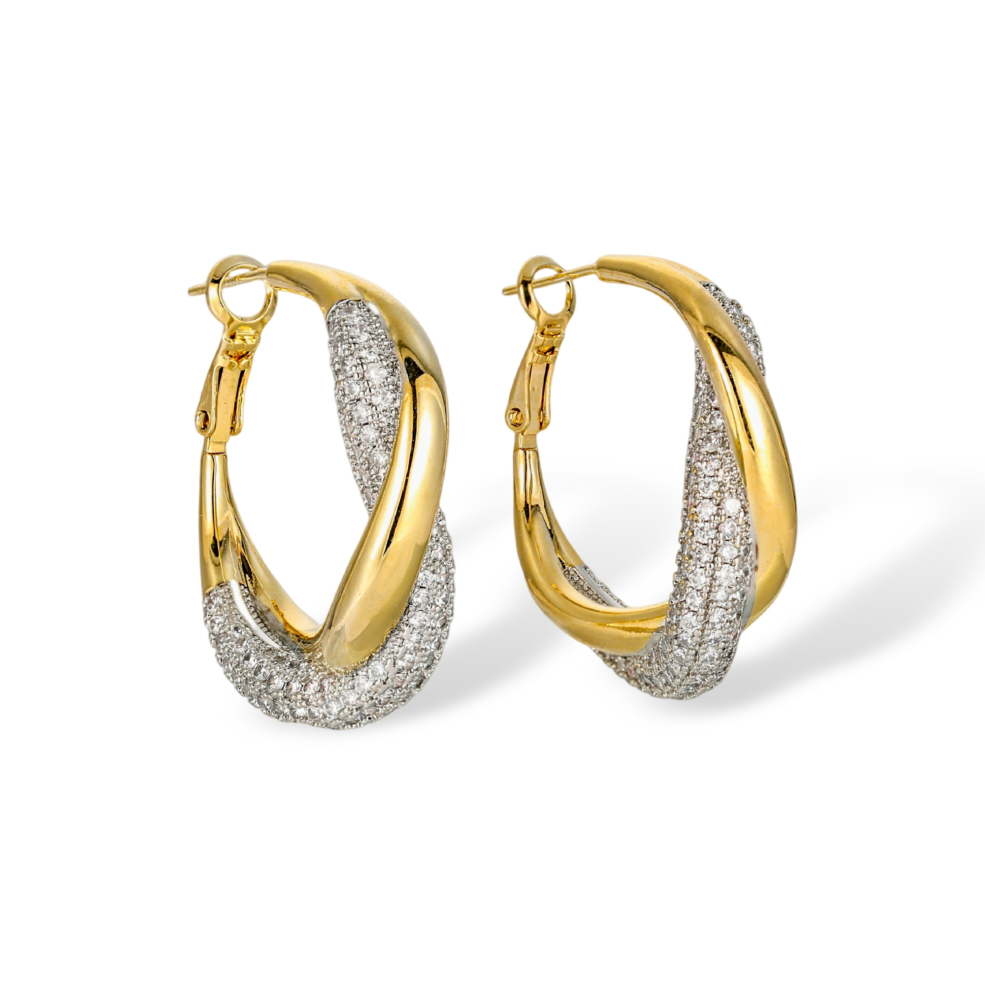 Helgard Two Tone Twisted Crossover Hoop Earrings