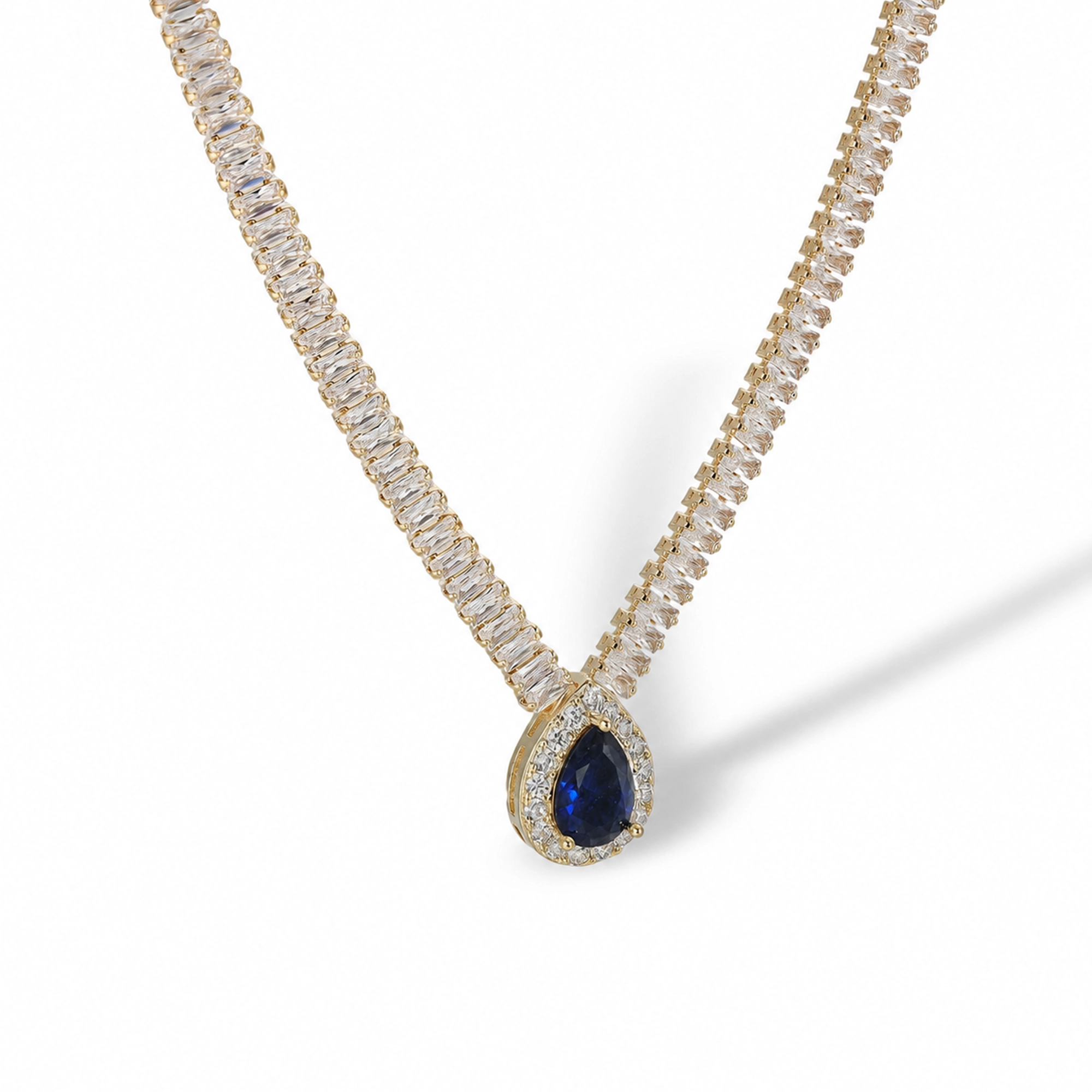 Hermia 14K Gold Baguette Teardrop Necklace