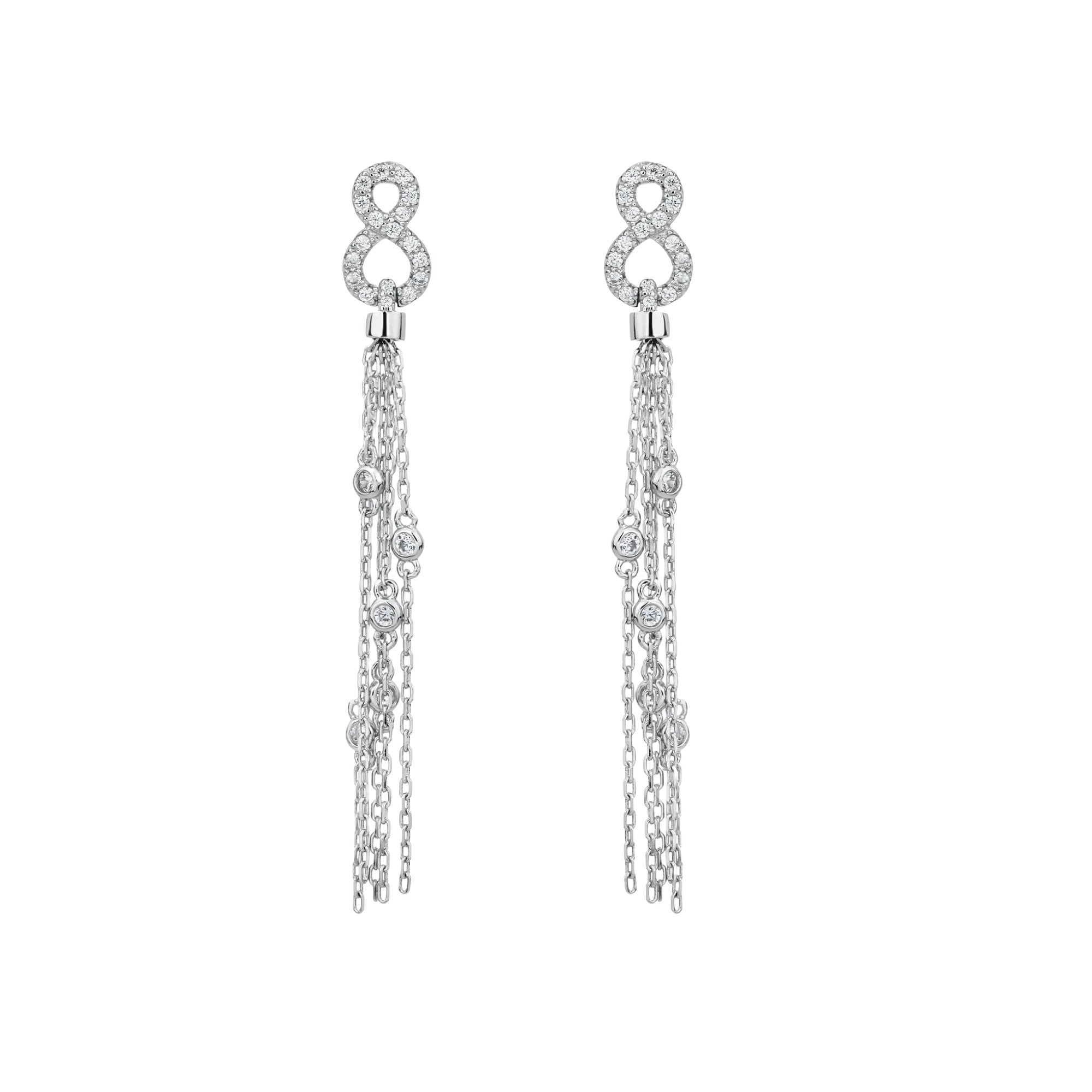 Hermine White Infinity Tassel Earrings