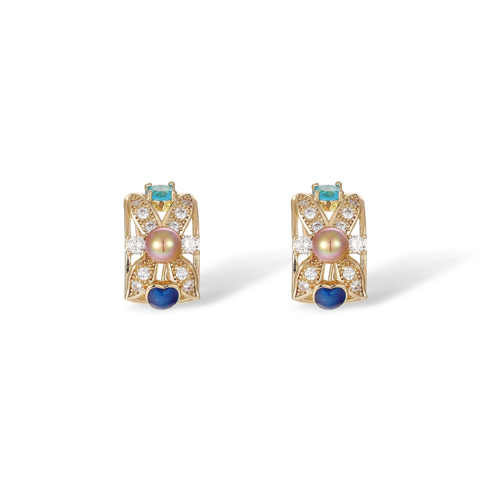 Hrodwina Multicolor Floral Pearl Earrings & Necklace Set