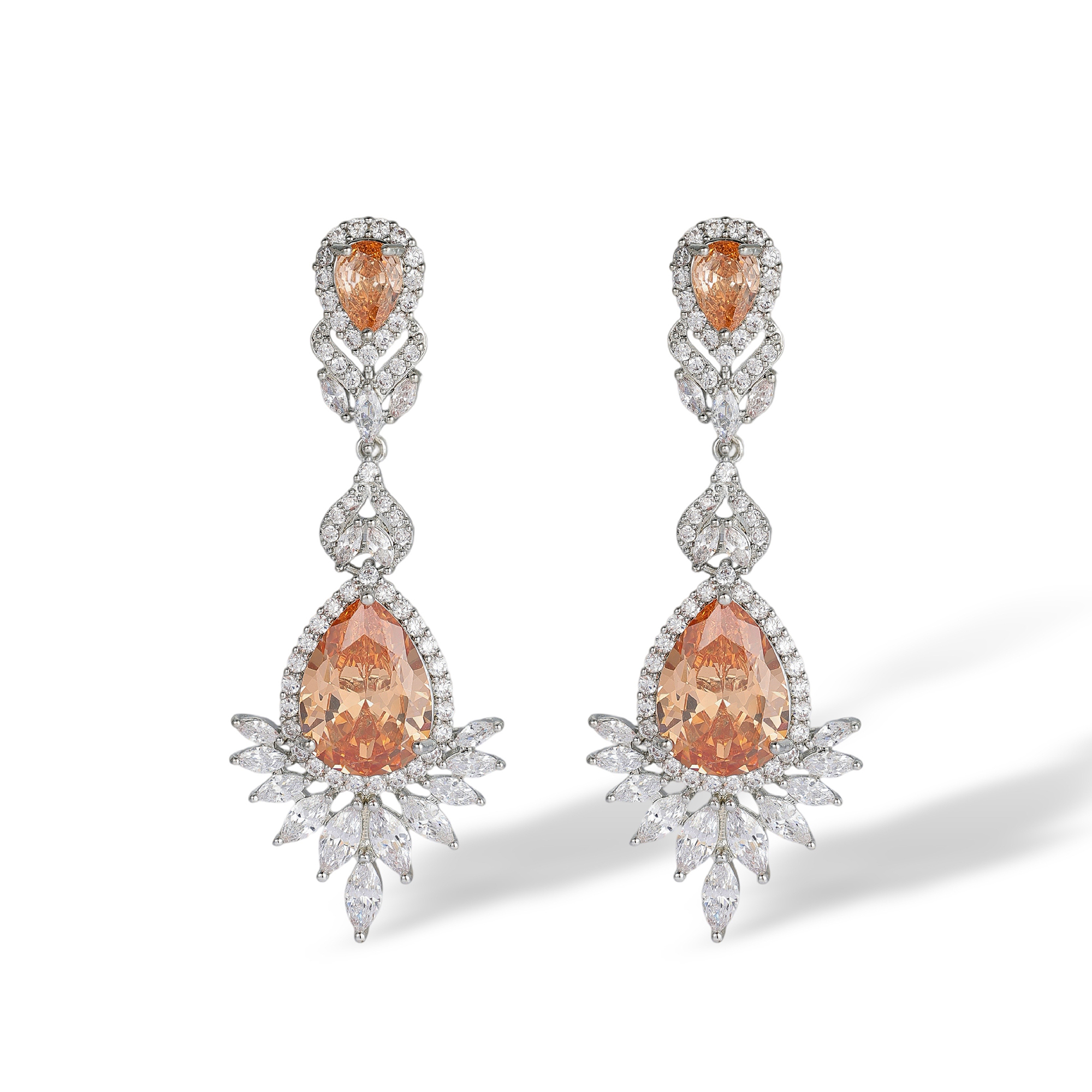 Irisette Orange Teardrop Drop Earrings & Necklace Set