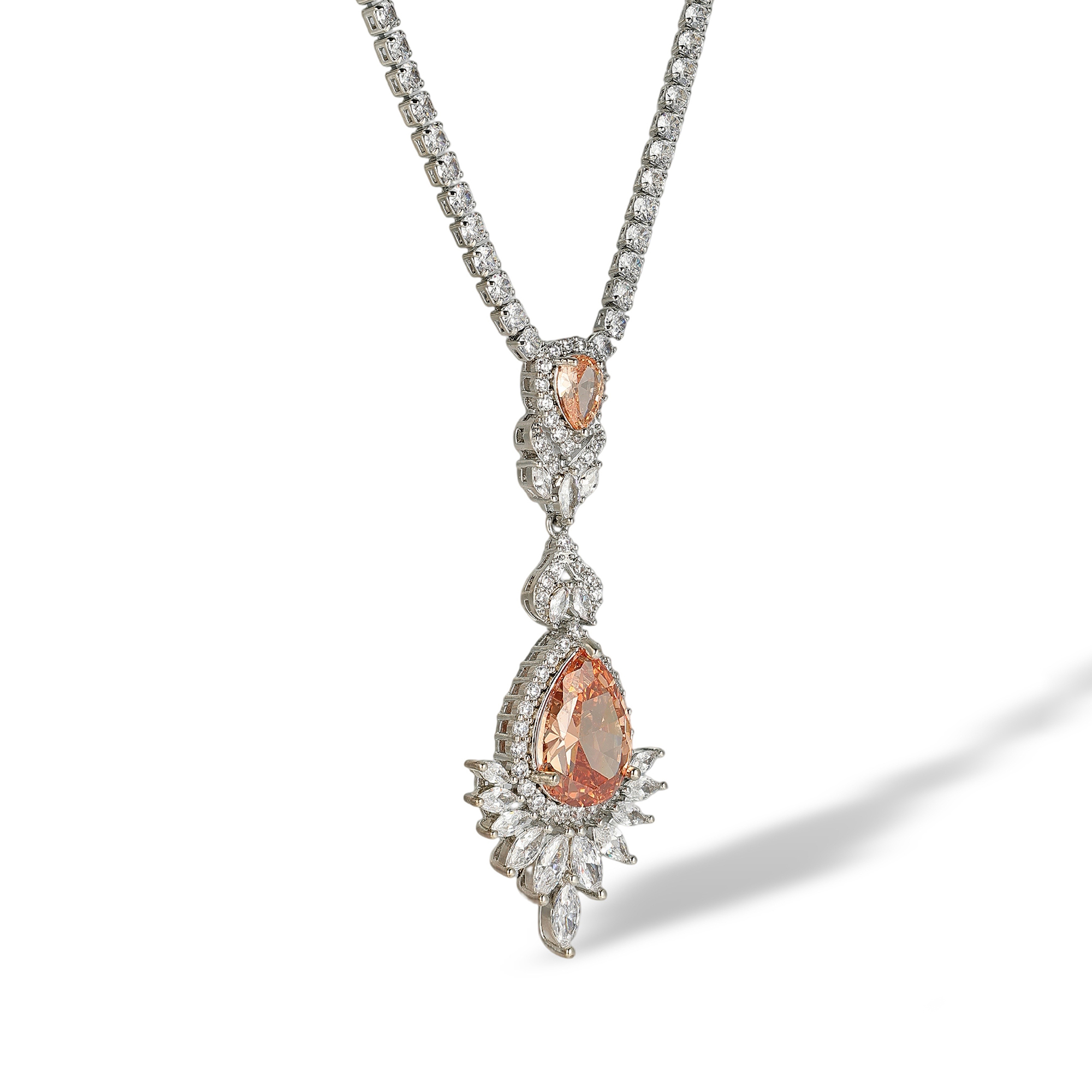 Irisette Orange Teardrop Drop Earrings & Necklace Set