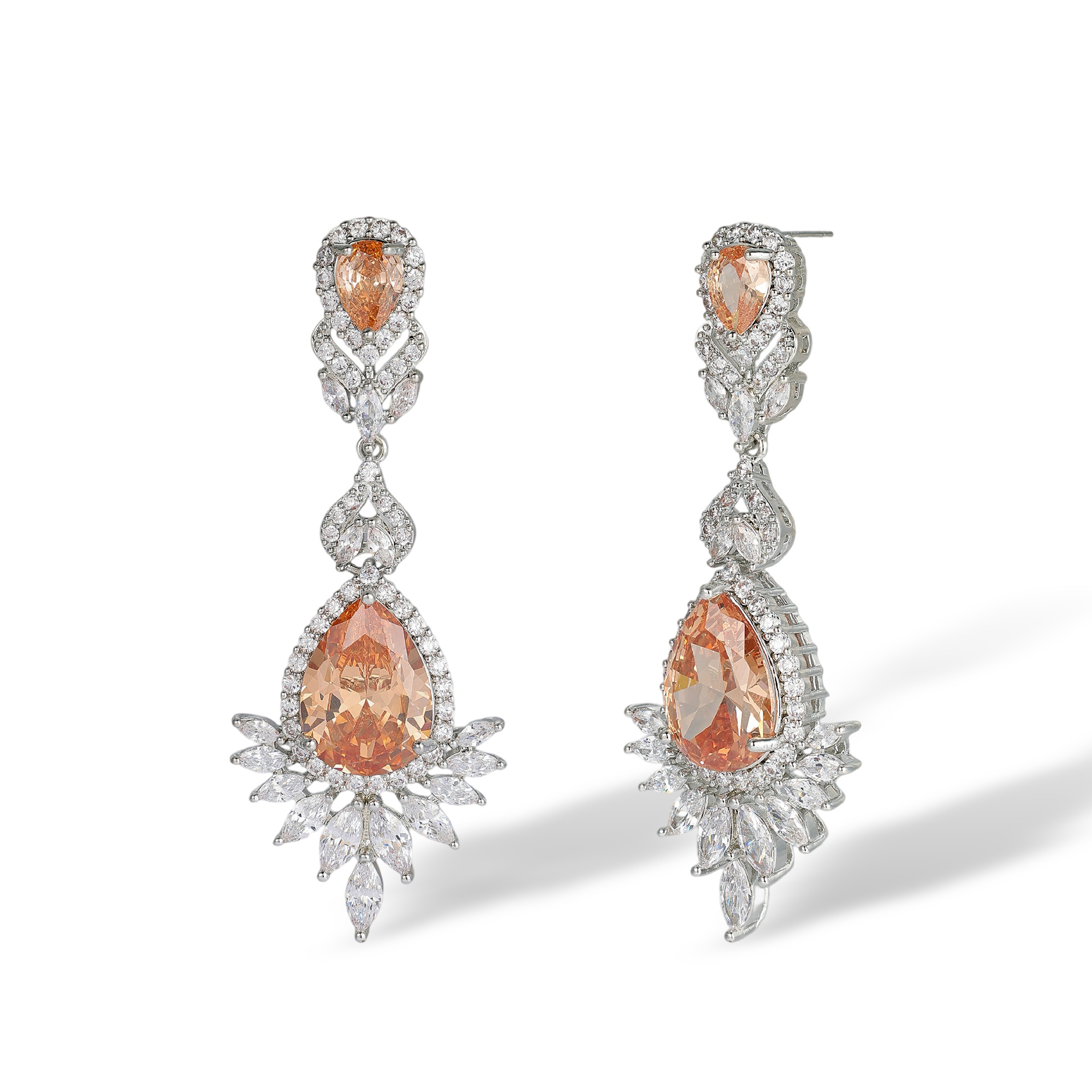Irisette Orange Teardrop Drop Earrings & Necklace Set