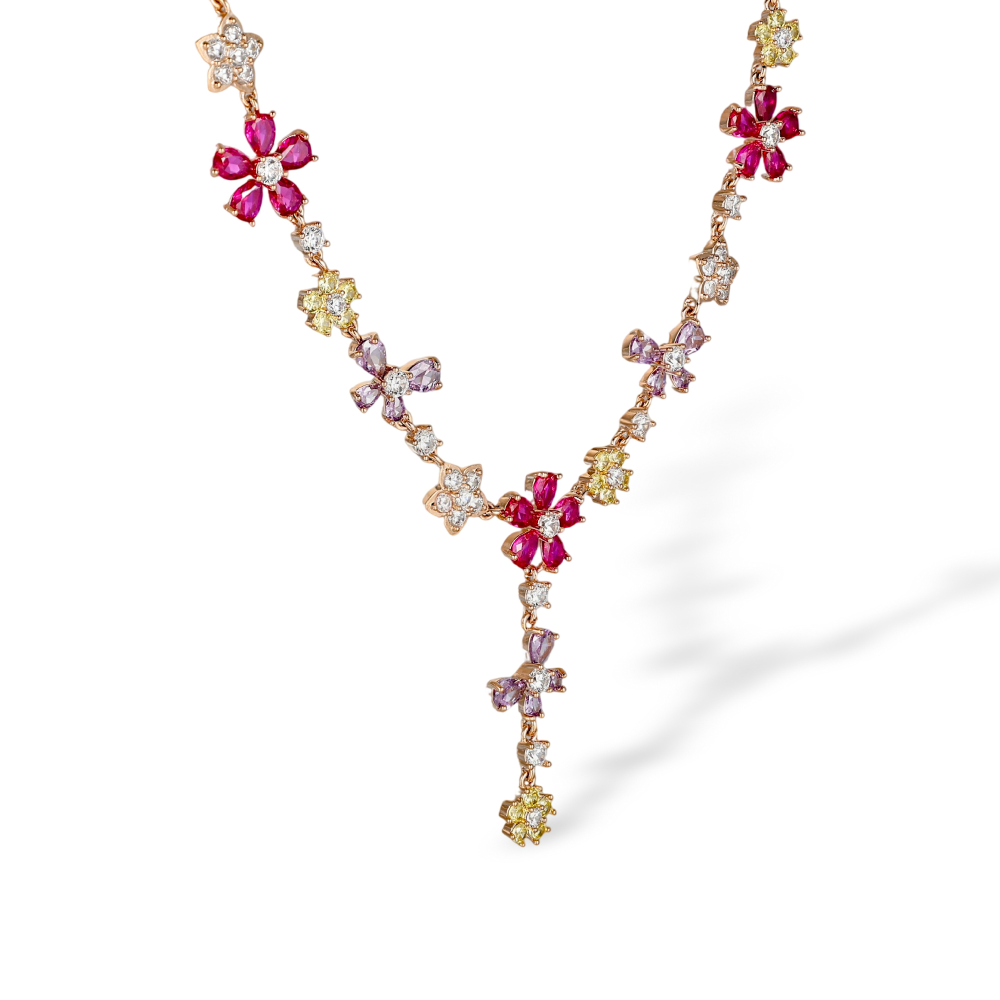 Irmgardis Multicolor Floral Y Shape Necklace