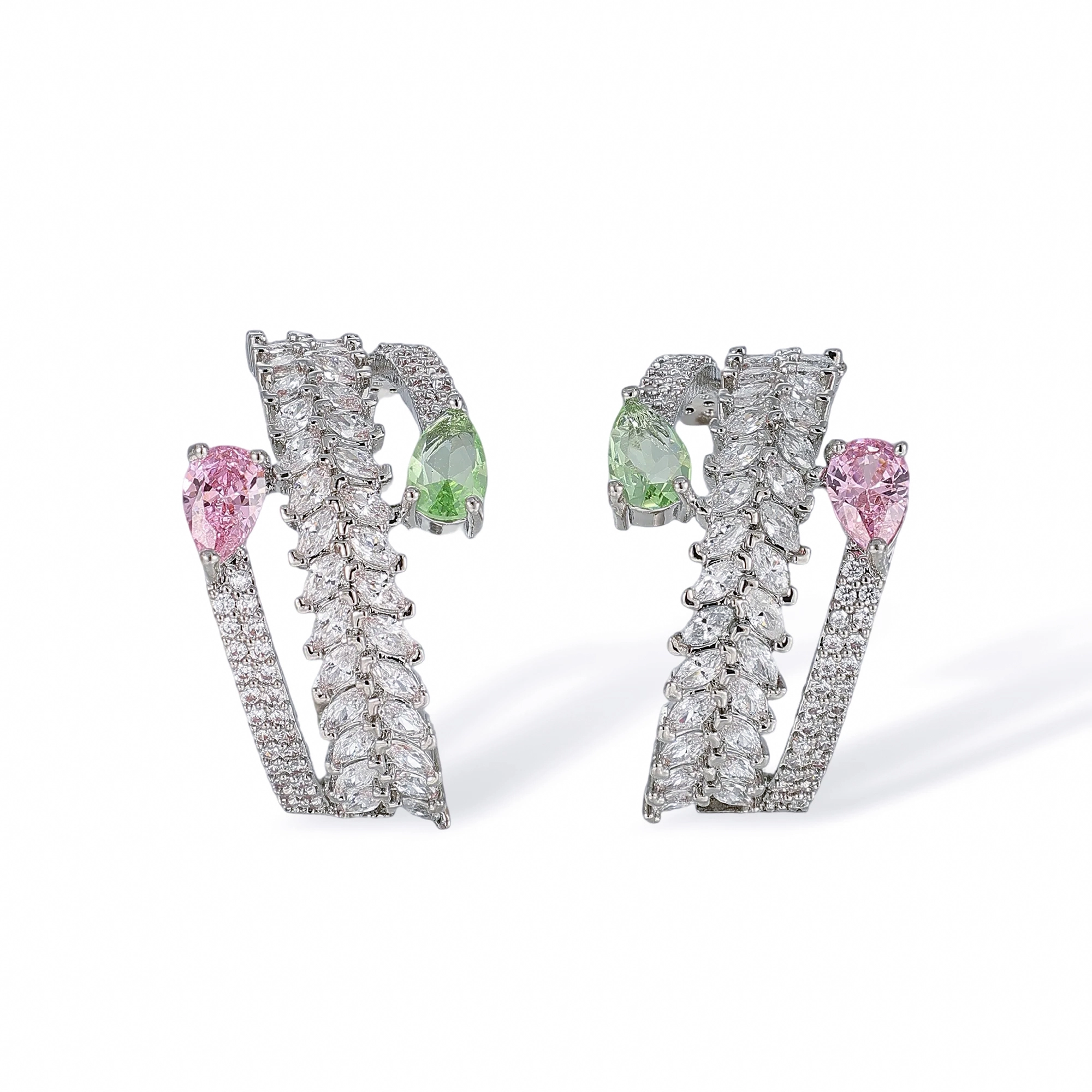 1-Isoldine Pink Teardrop Marquise Hoop Earrings