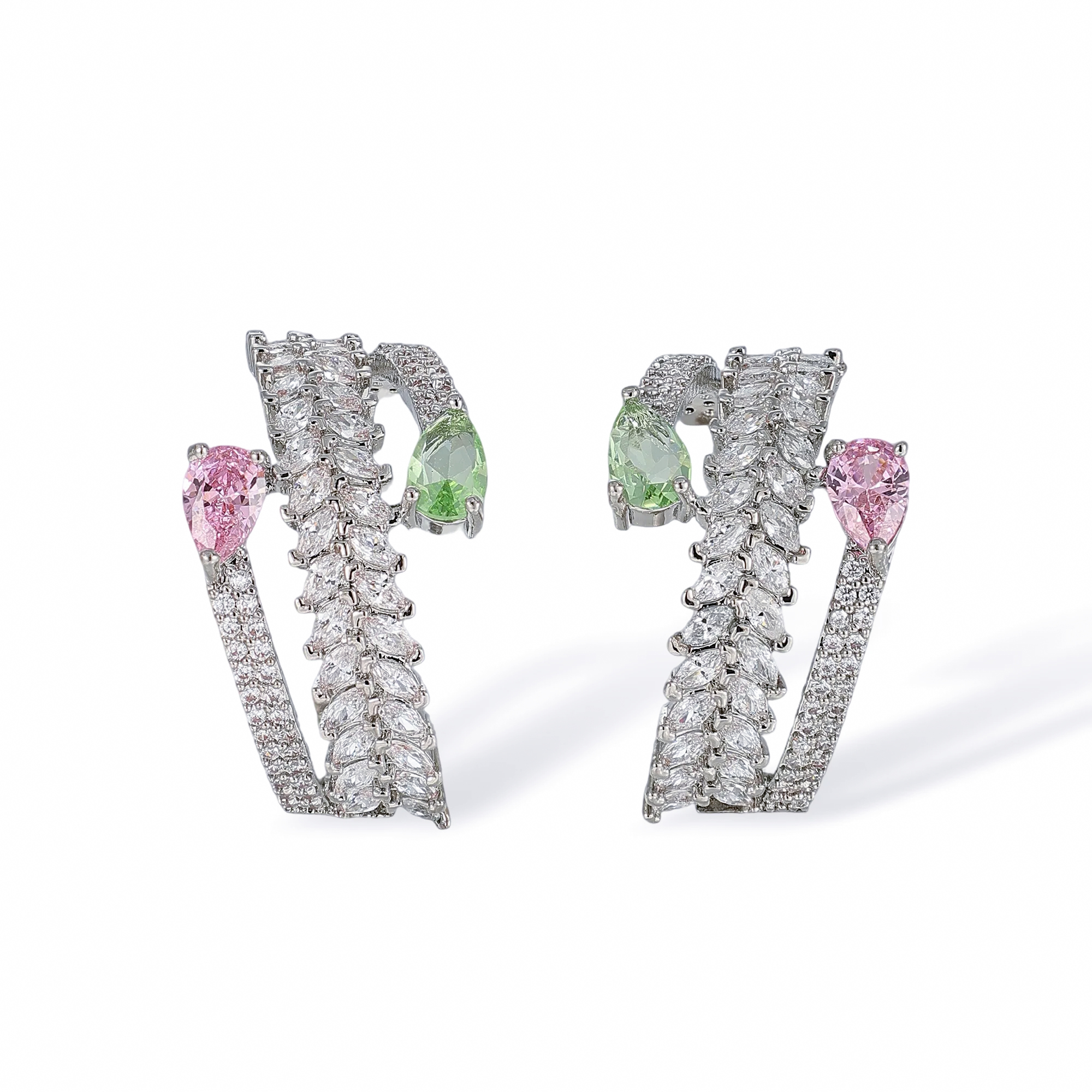 1-Isoldine Pink Teardrop Marquise Hoop Earrings