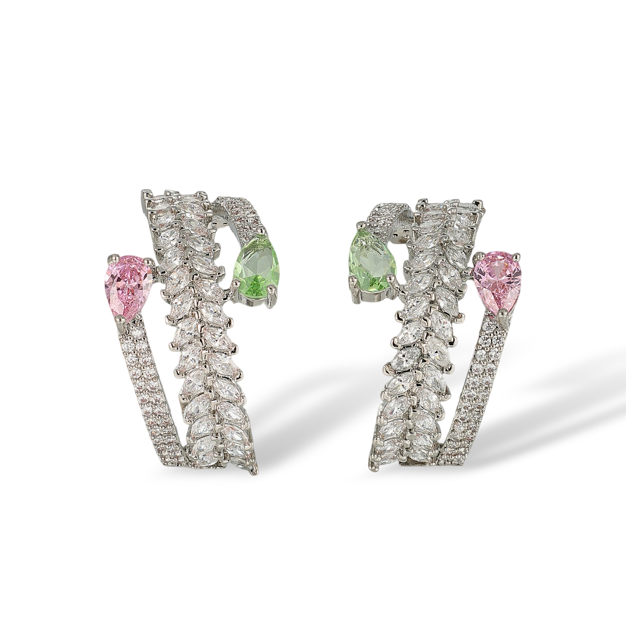 Isoldine Pink Teardrop Marquise Hoop Earrings