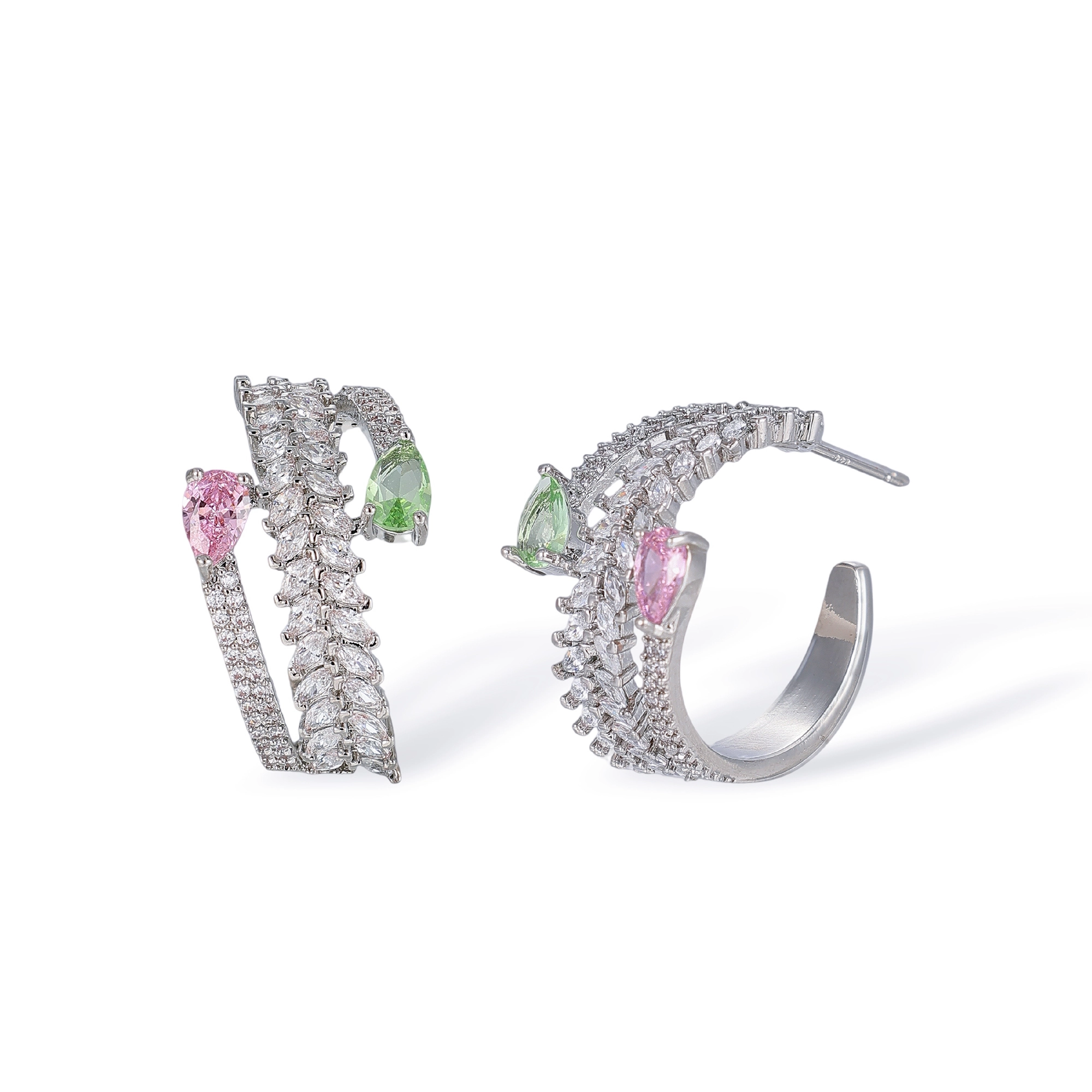 1-Isoldine Pink Teardrop Marquise Hoop Earrings
