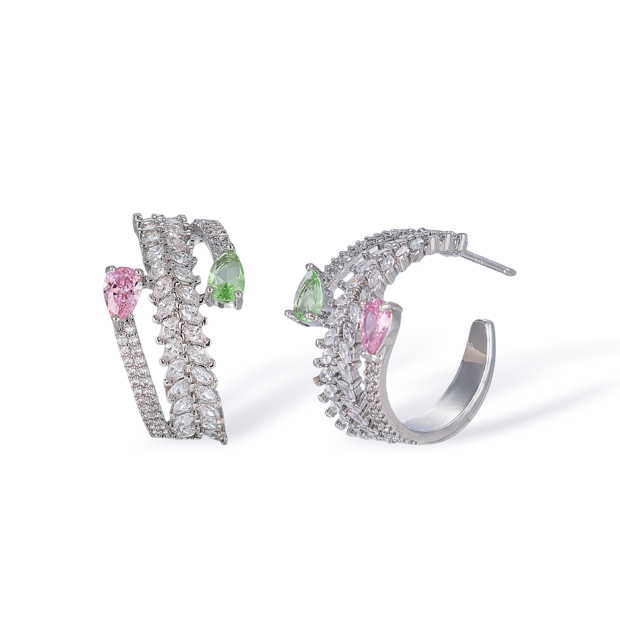 1-Isoldine Pink Teardrop Marquise Hoop Earrings
