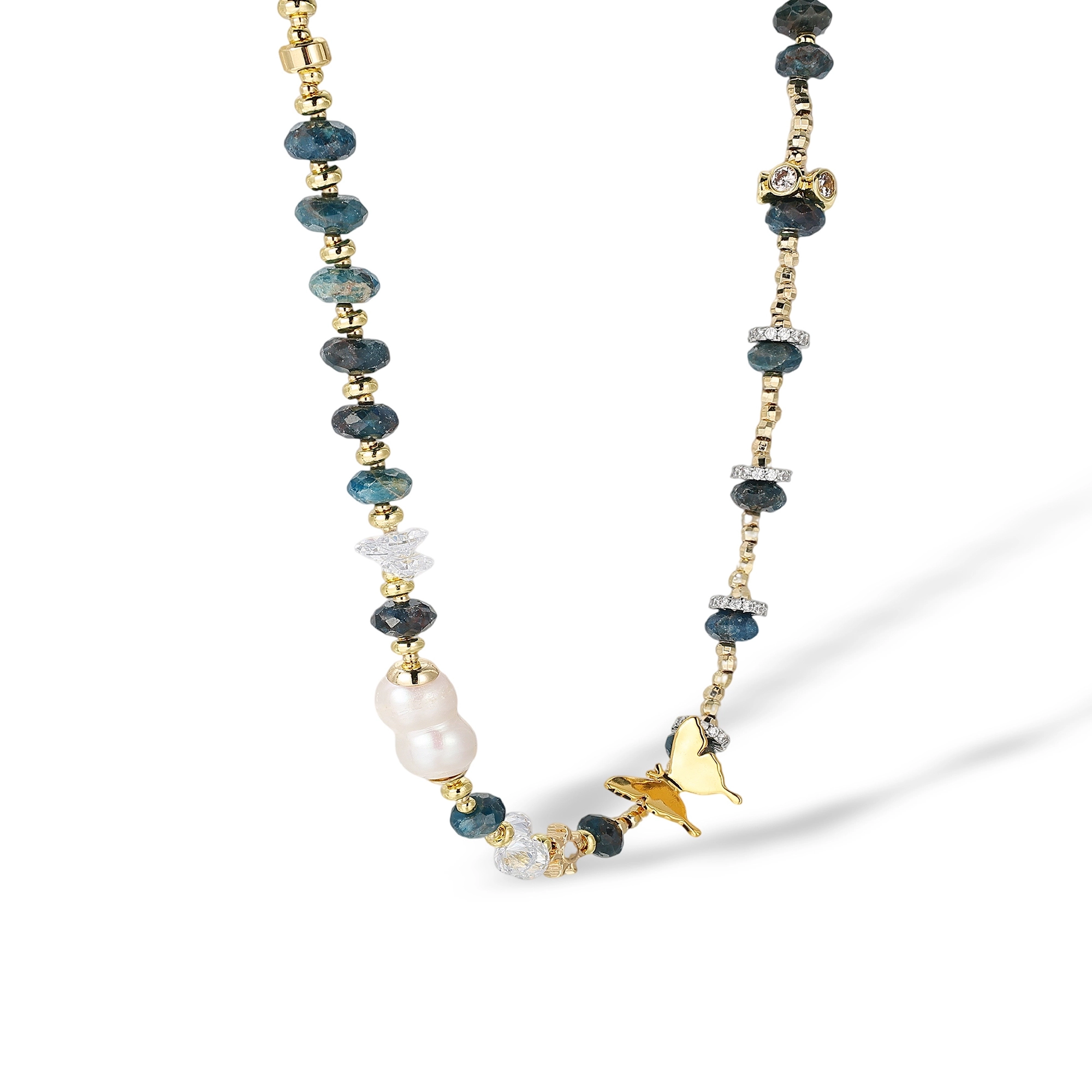 Jacinthia Green Butterfly Baroque Pearl Long Necklace