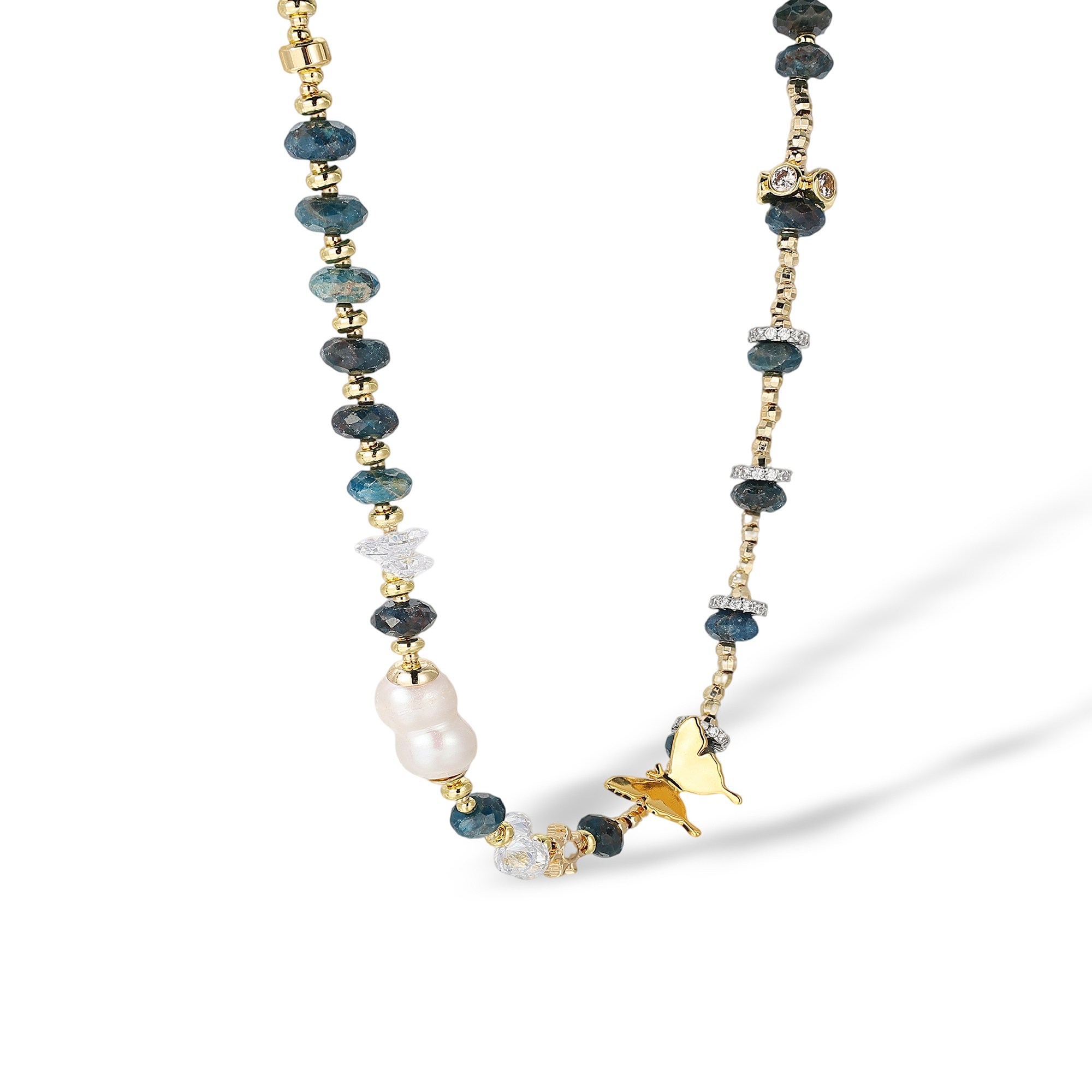 Jacinthia Green Butterfly Baroque Pearl Long Necklace
