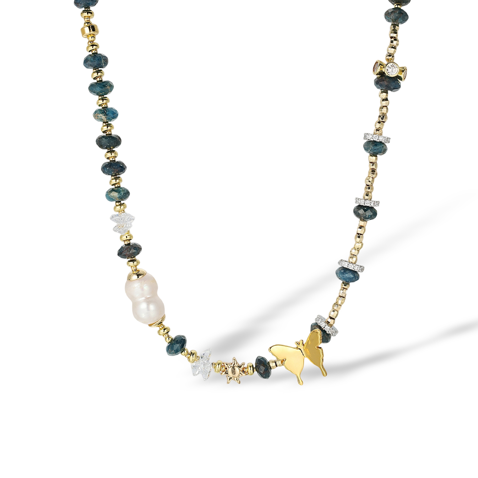 Jacinthia Green Butterfly Baroque Pearl Long Necklace
