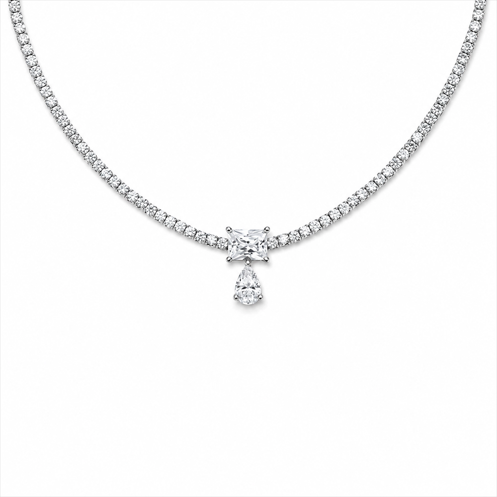 Joanna White Teardrop Rectangular Tennis Necklace