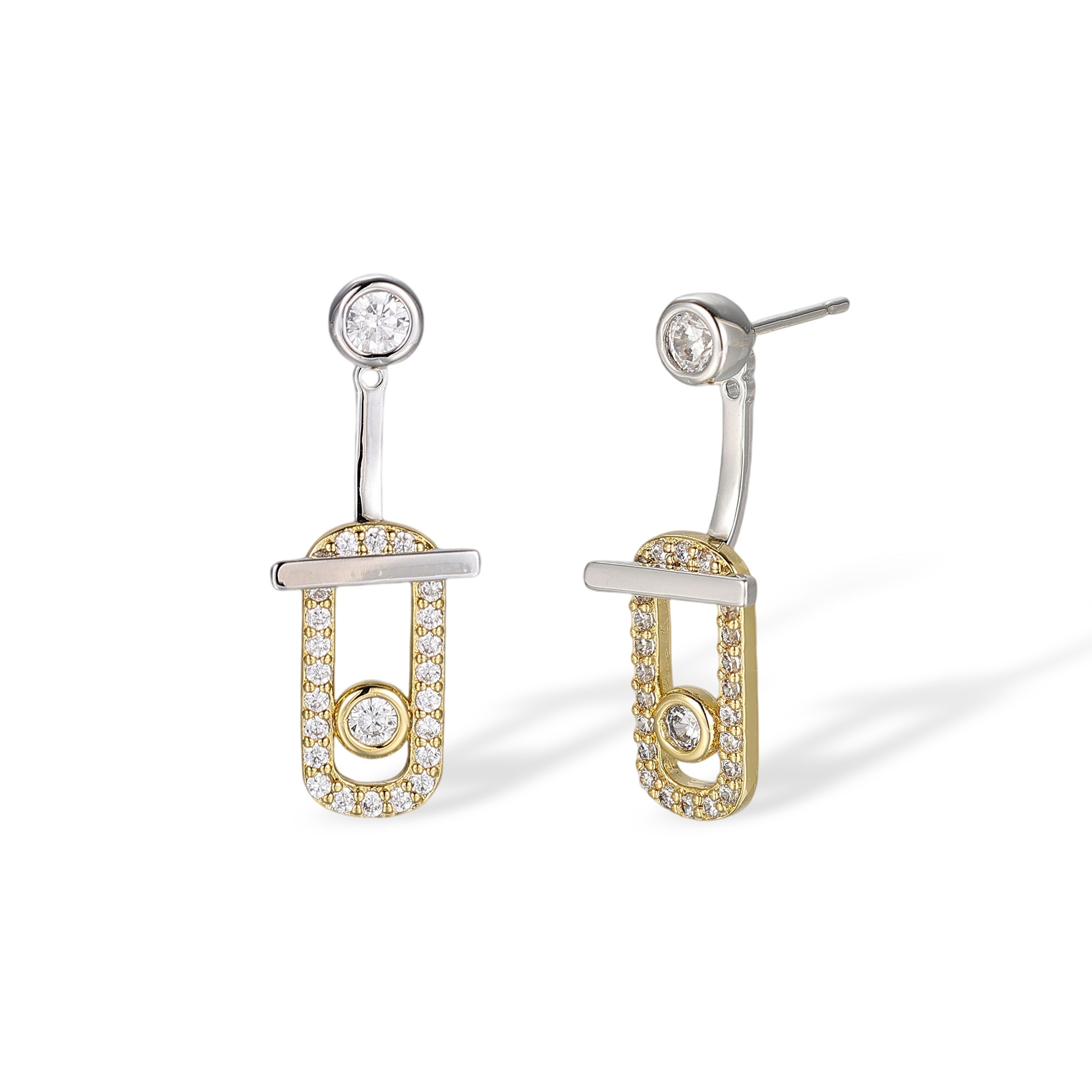 1-Julida Two Tone Paperclip Horizontal Bar Earrings