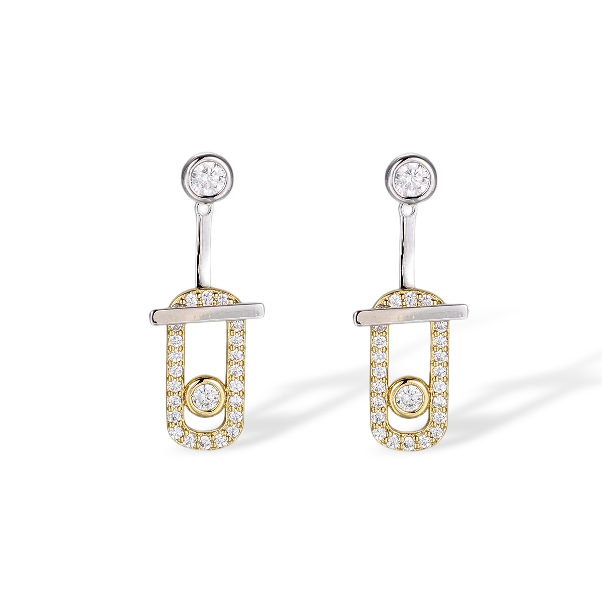 1-Julida Two Tone Paperclip Horizontal Bar Earrings