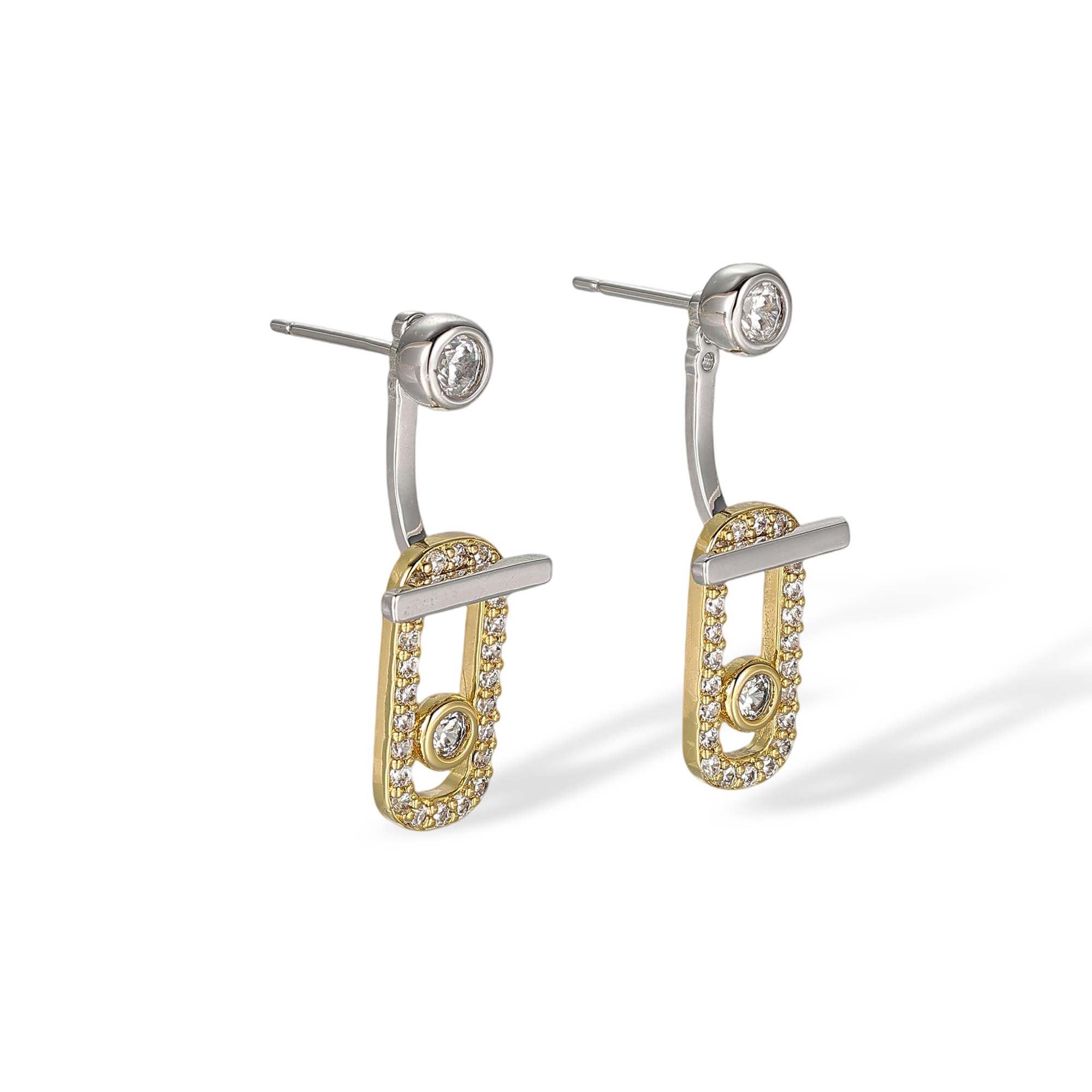 1-Julida Two Tone Paperclip Horizontal Bar Earrings
